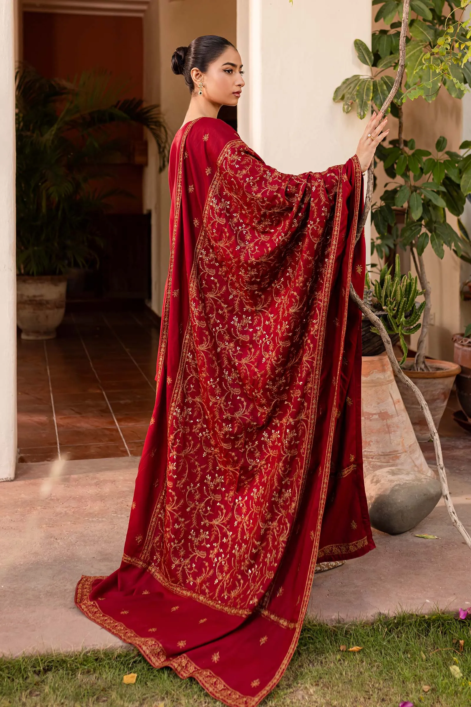 3 Piece Embroidered Linen Suit | DW-W24-80