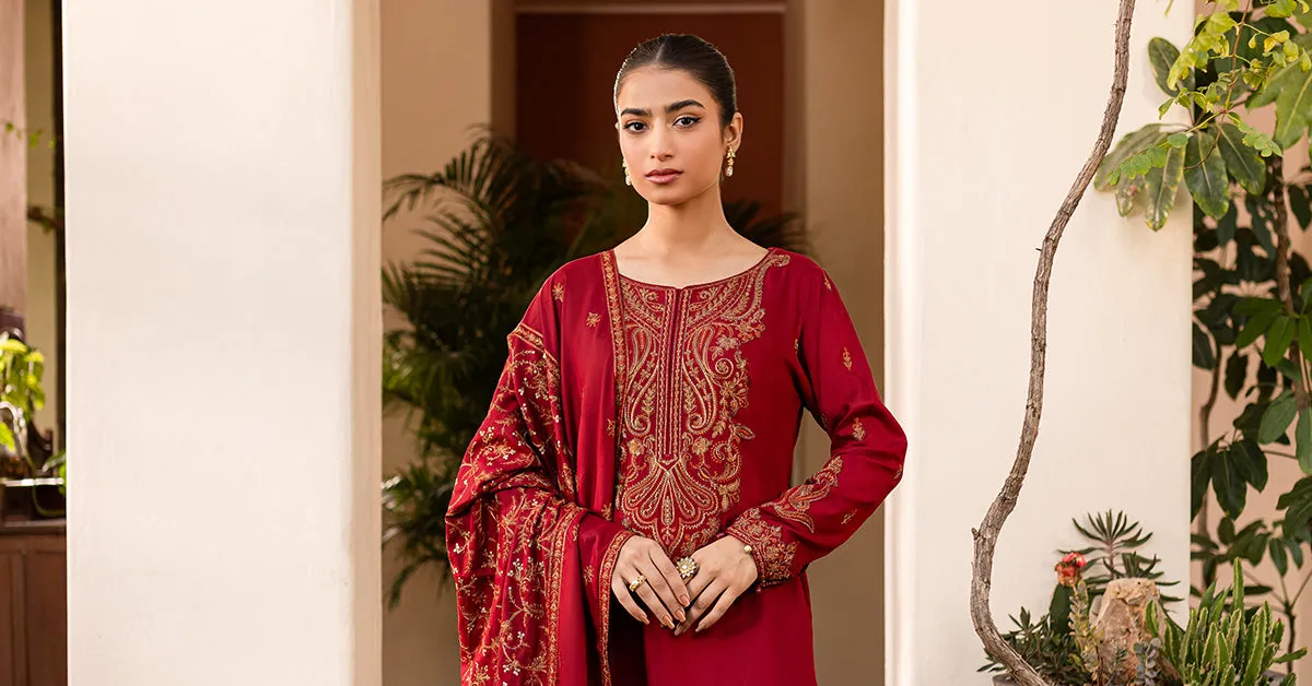 3 Piece Embroidered Linen Suit | DW-W24-80