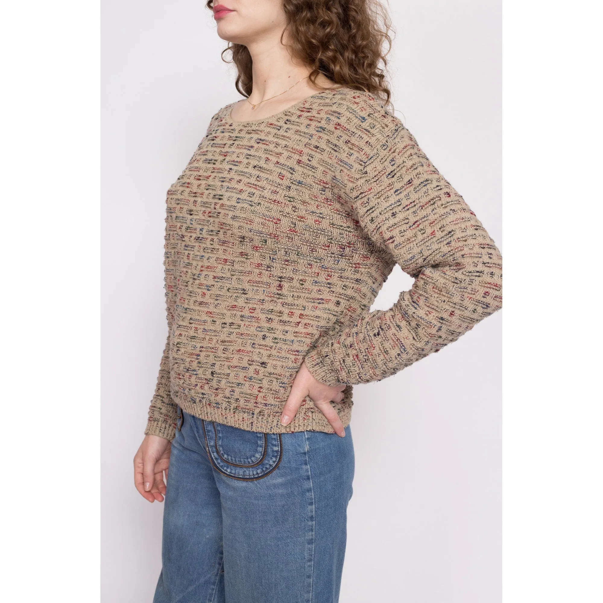 80s 90s Brown Patterned Knit Sweater - Medium