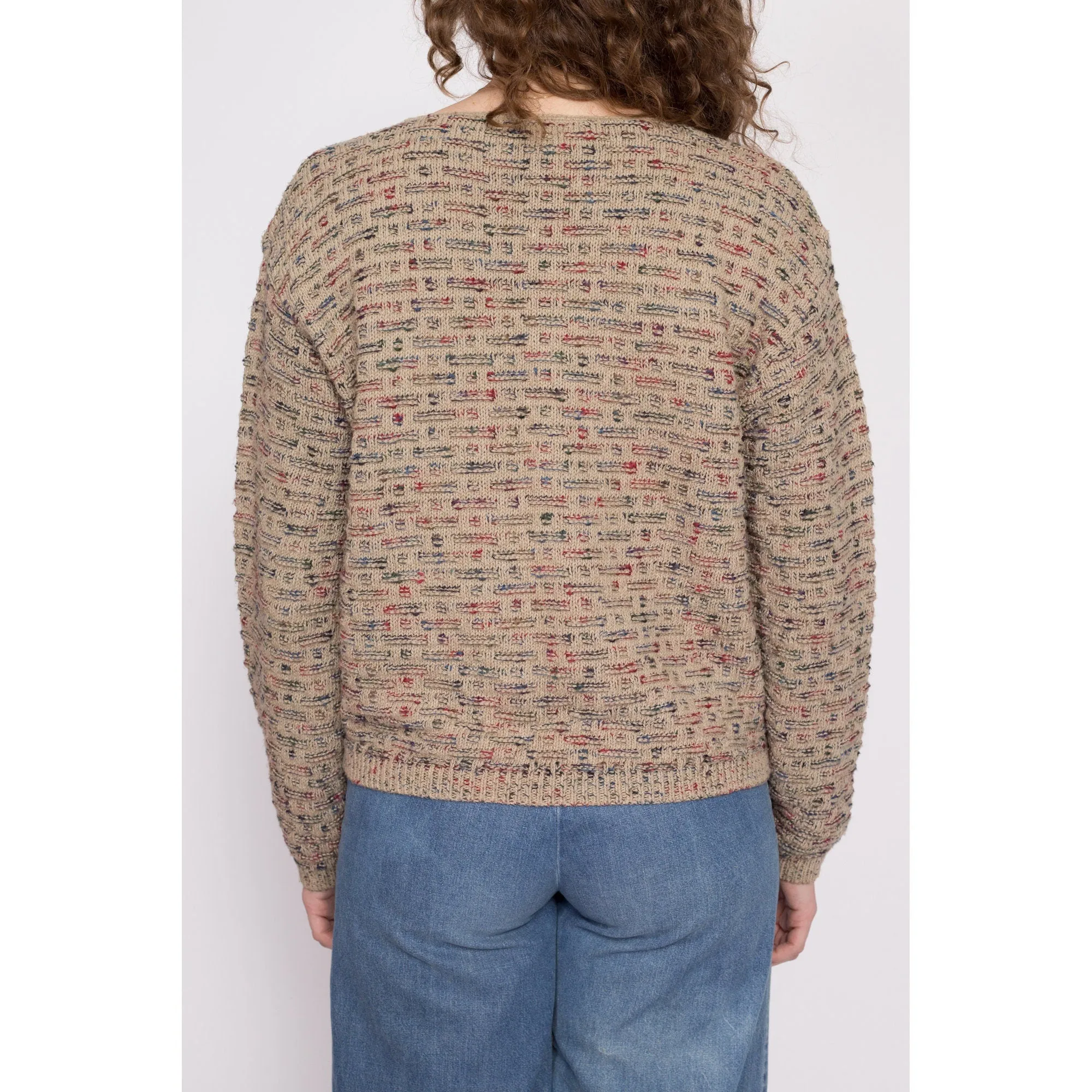 80s 90s Brown Patterned Knit Sweater - Medium