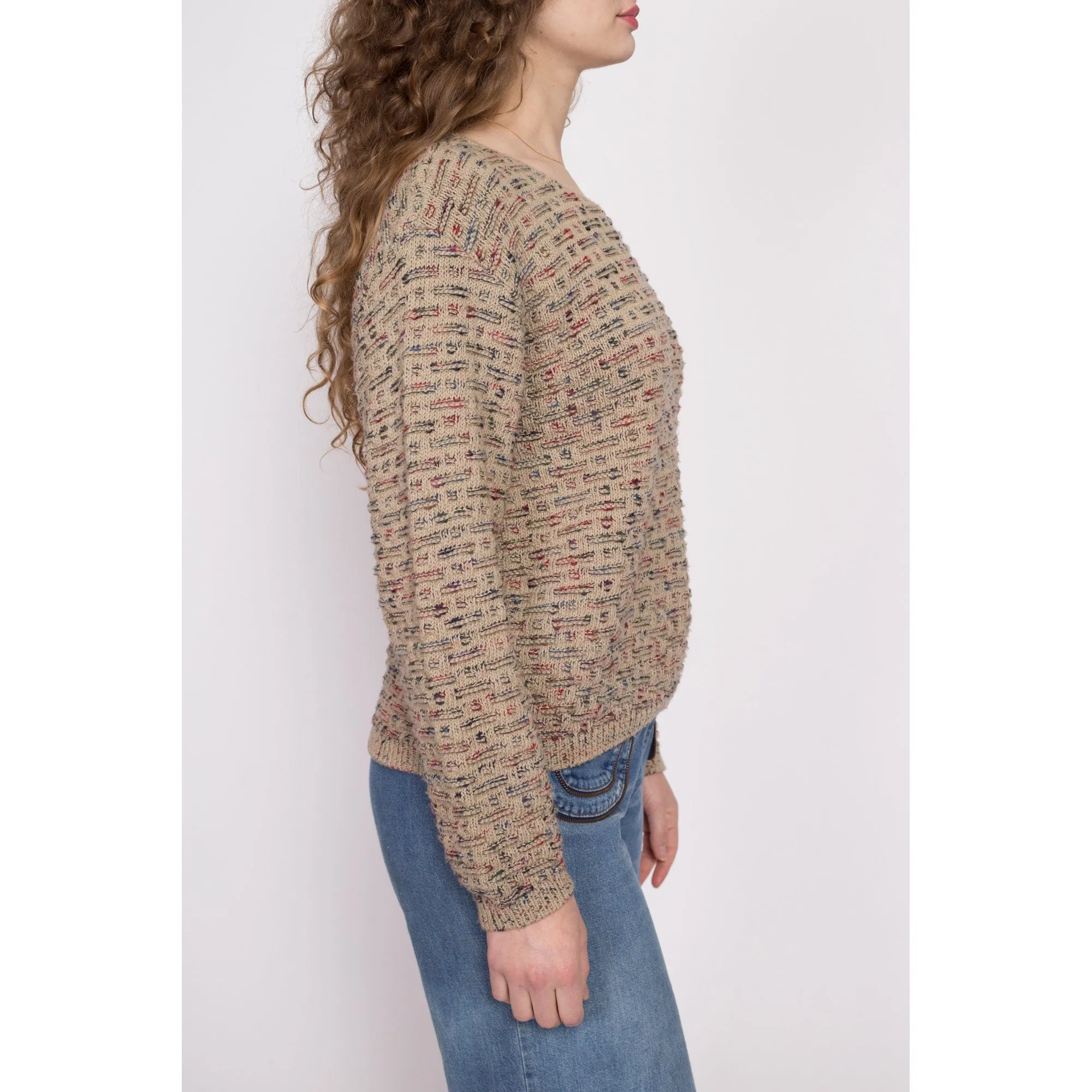 80s 90s Brown Patterned Knit Sweater - Medium