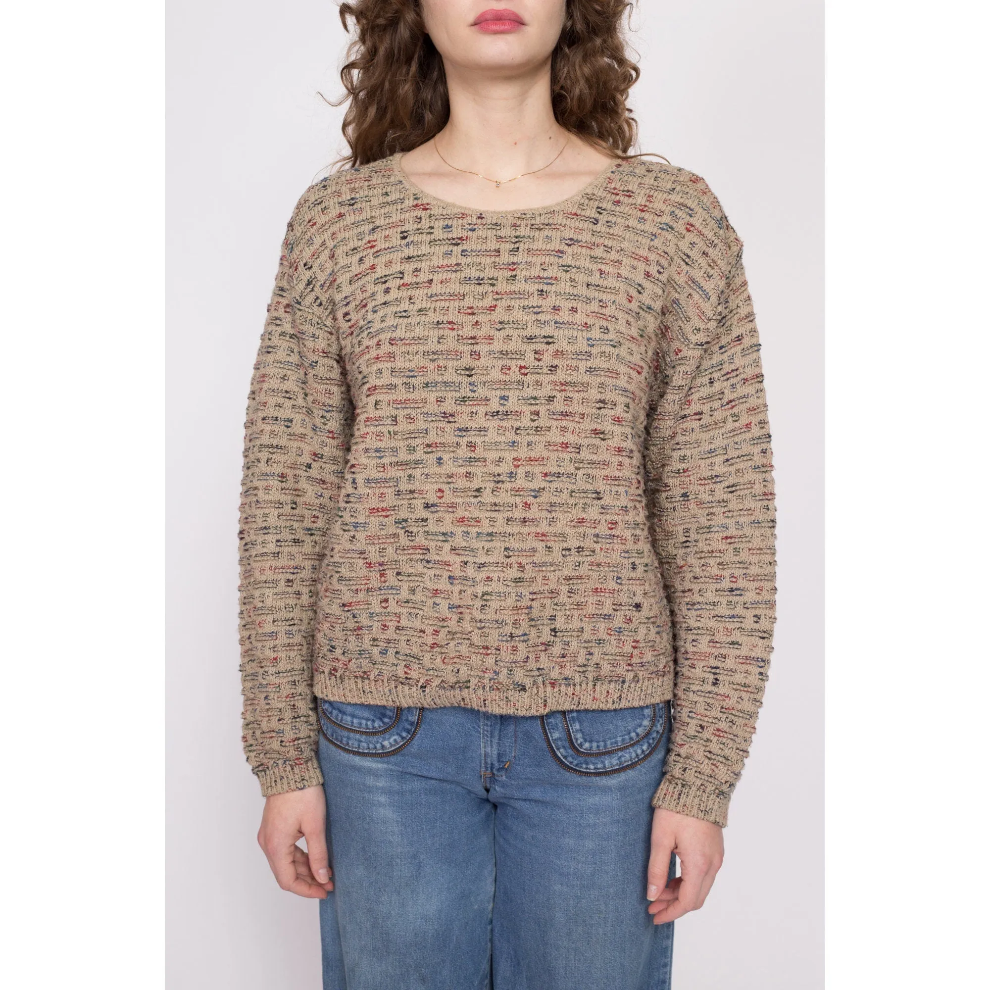 80s 90s Brown Patterned Knit Sweater - Medium
