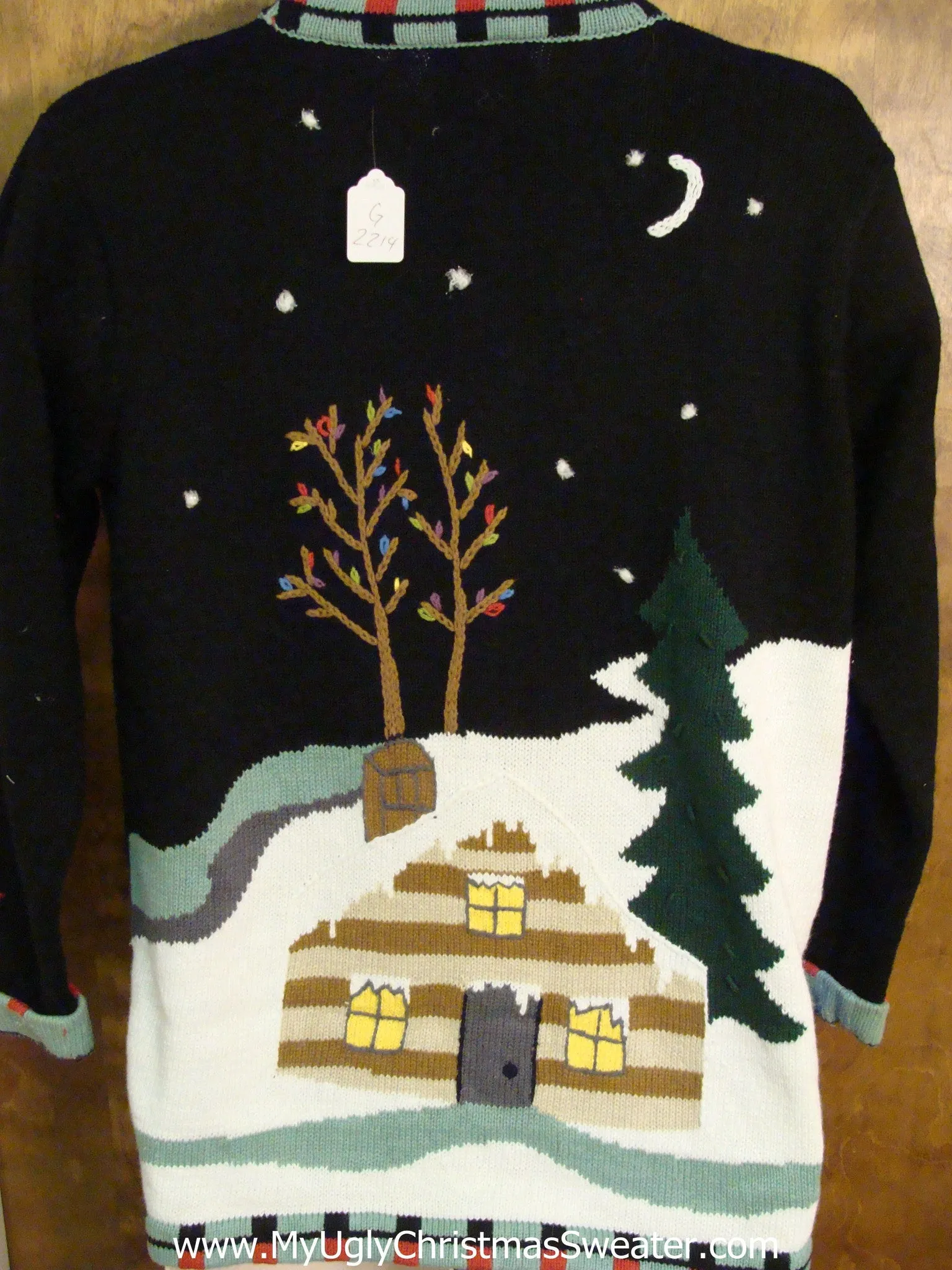 BEST 2sided Light Up Ugly Xmas Sweater with Tree and Cabin