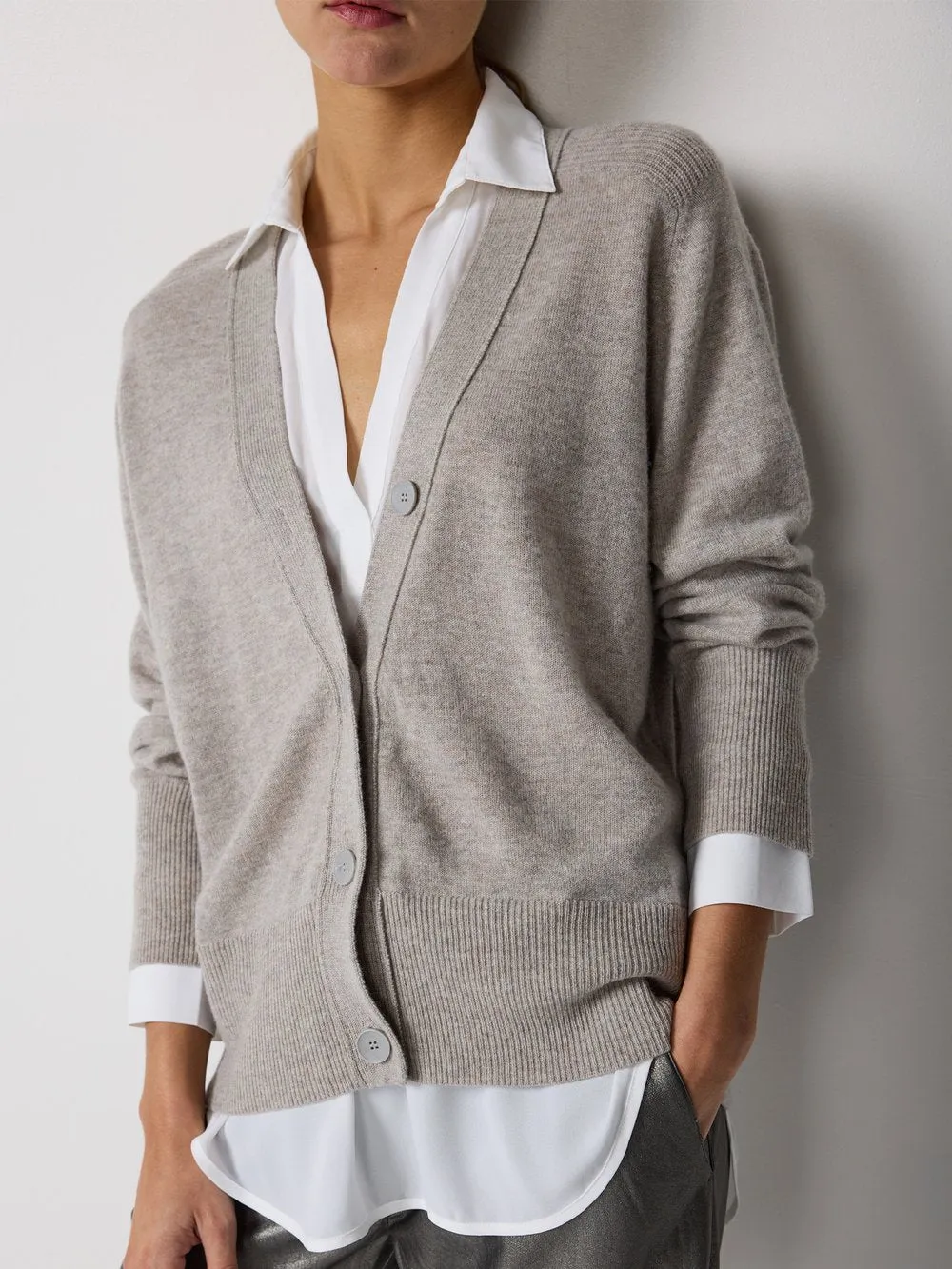Brochu Walker - Callie Layered Looker Cardigan in Light Chia Melange w/ White Underlayer