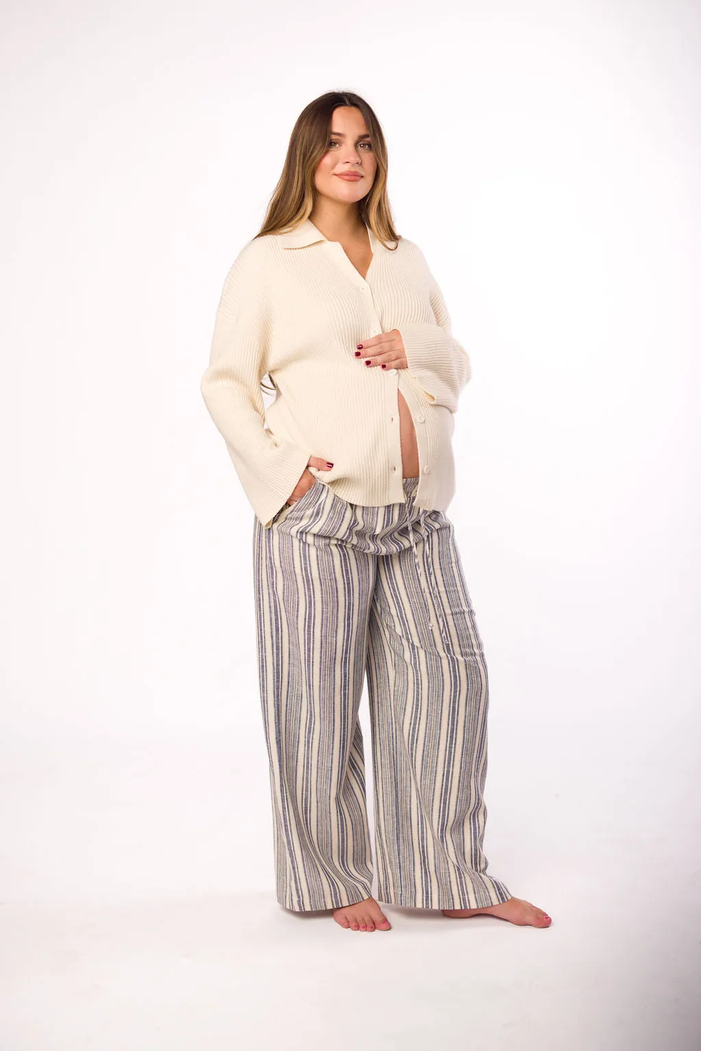 Carson Button Front Cardigan with Collar in Cream