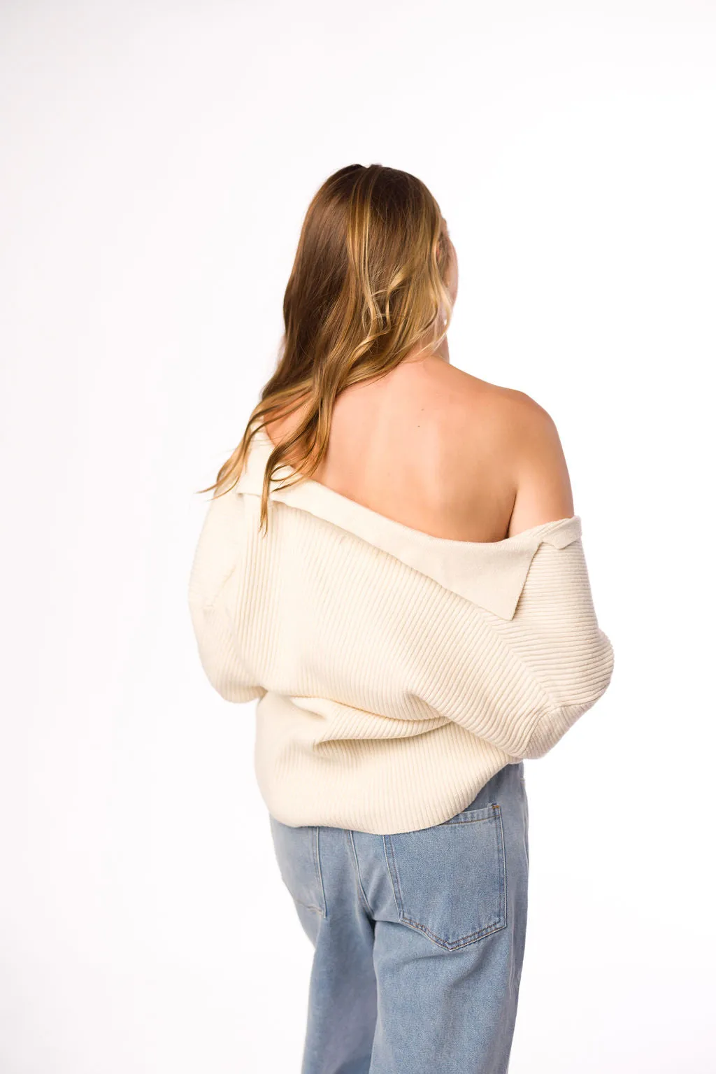Carson Button Front Cardigan with Collar in Cream