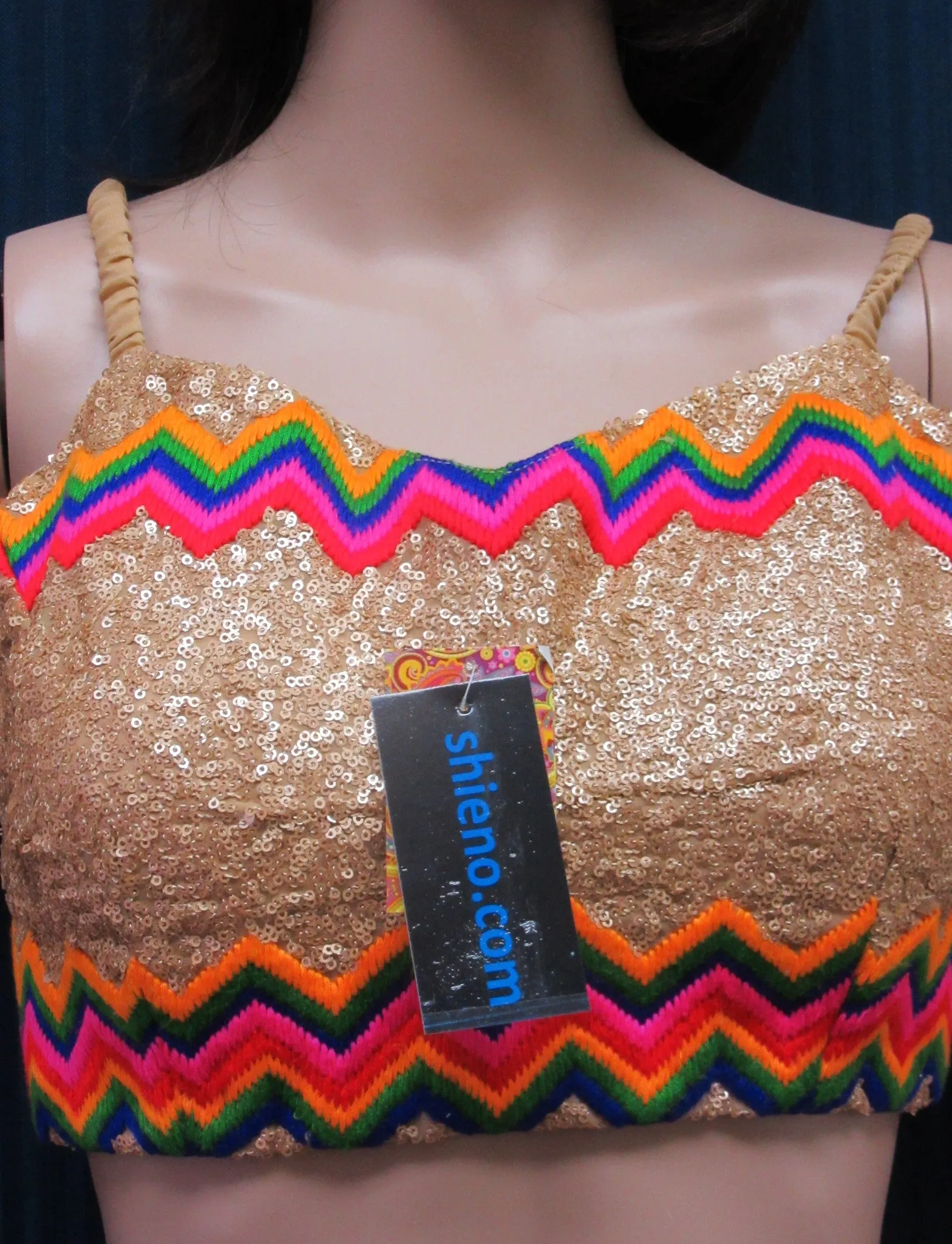 Choli 7447 Golden Multi Color Strap Choli Saree Blouse Shieno Sarees