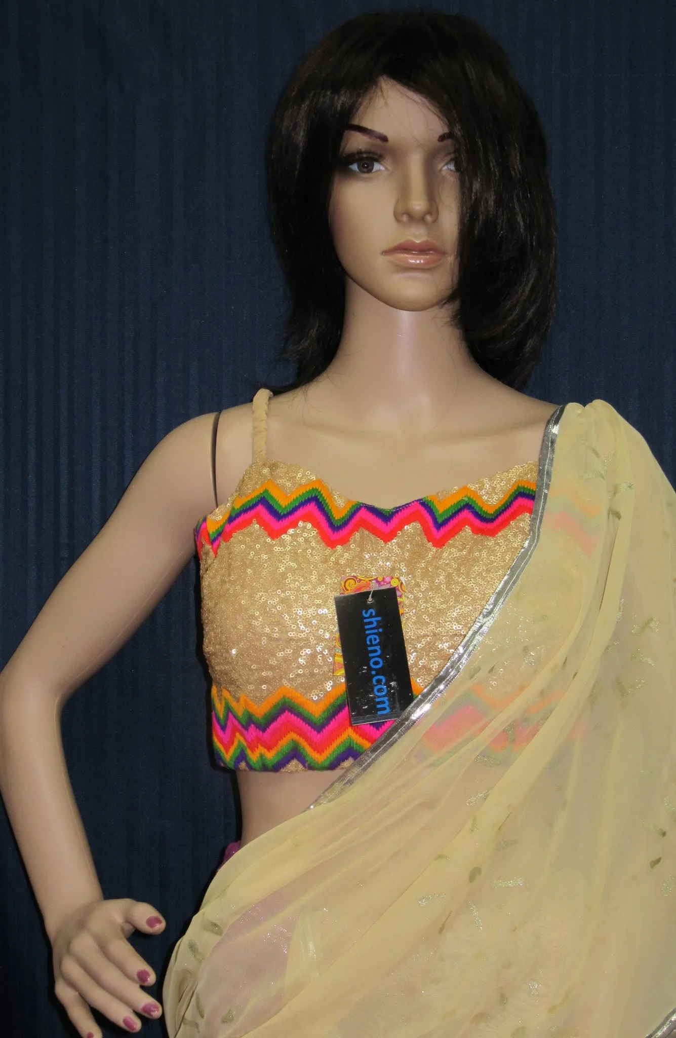 Choli 7447 Golden Multi Color Strap Choli Saree Blouse Shieno Sarees