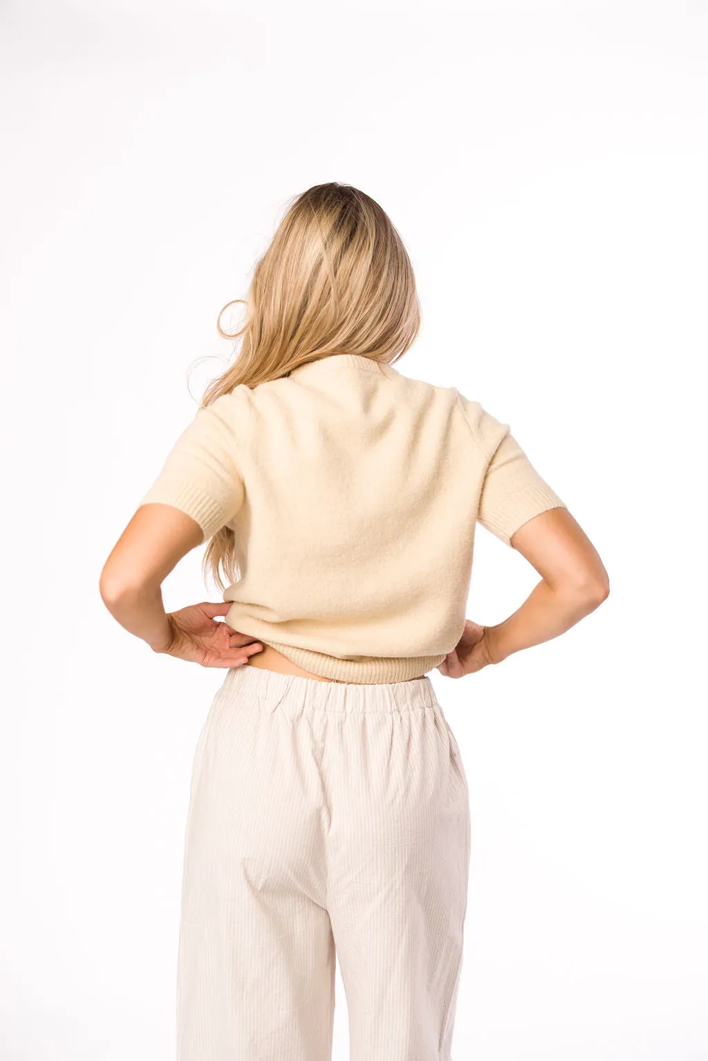 Effie Short Sleeve Button Cardigan in Oatmeal - Nursing Friendly