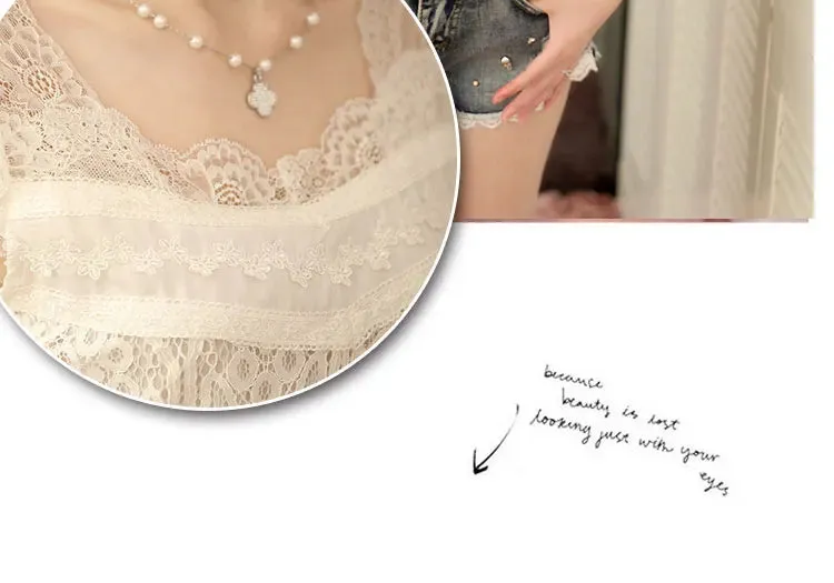 Femme Moda Short Summer V-Neck Lace Blouse