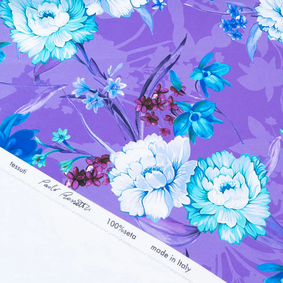 Floral Printed Purple Silk Crêpe de Chine (A 2.50m Piece)