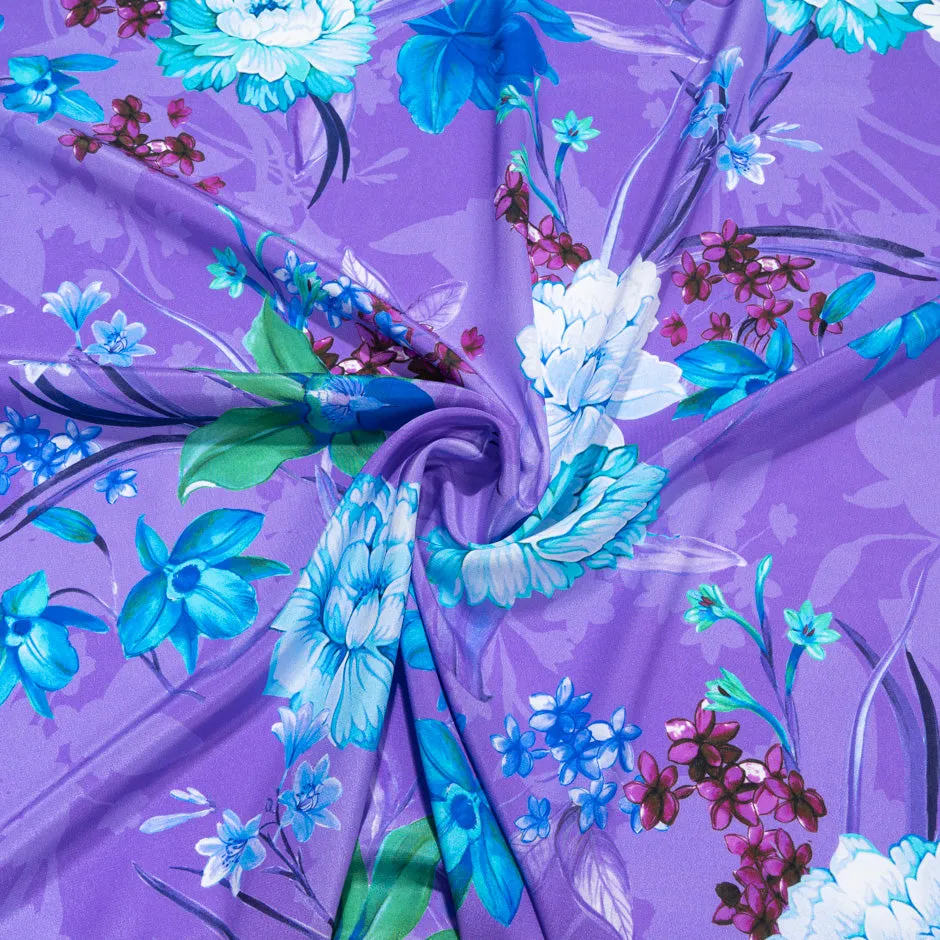 Floral Printed Purple Silk Crêpe de Chine (A 2.50m Piece)