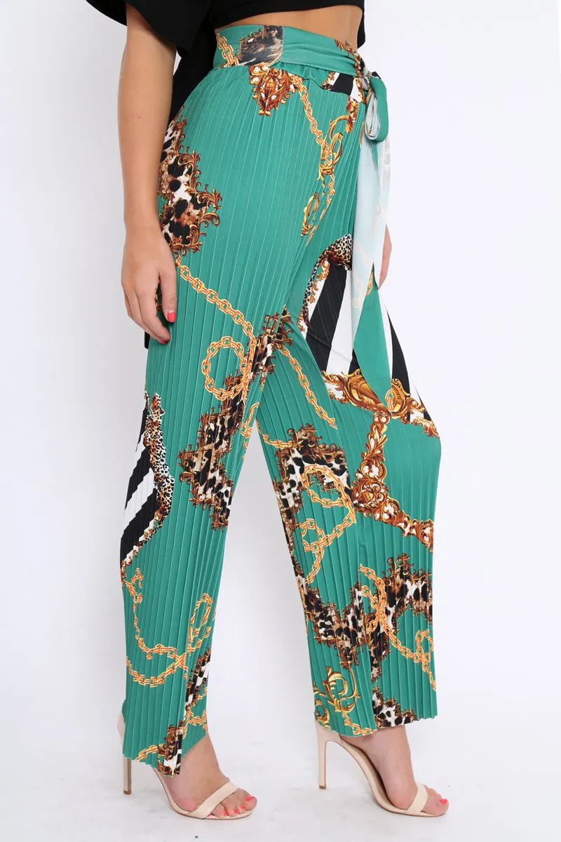 Green Chain Pleated Wide Leg Trousers - Neola