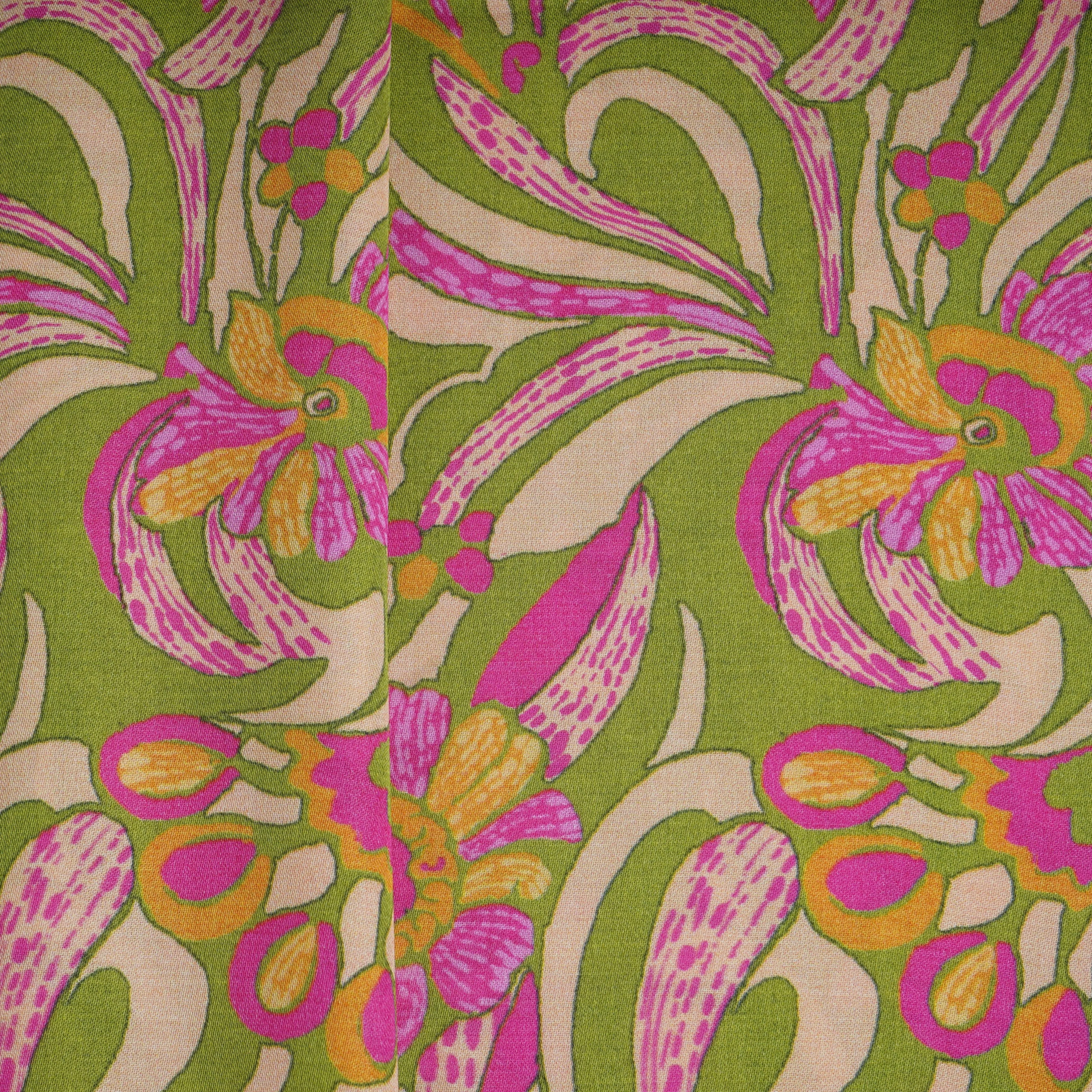 Green Floral Print Bemberg Silk Fabric 20874