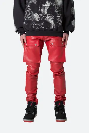 Leather Snap Cargo Pants - Red