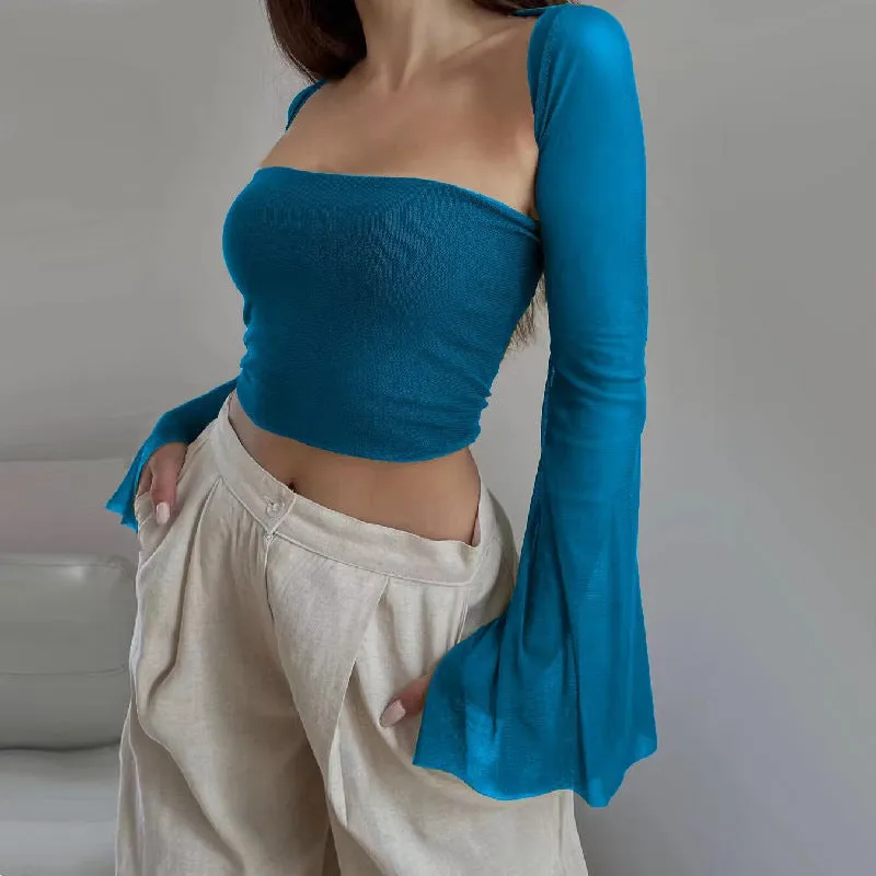 Long Sleeve Slim Two Piece Tube Top Set