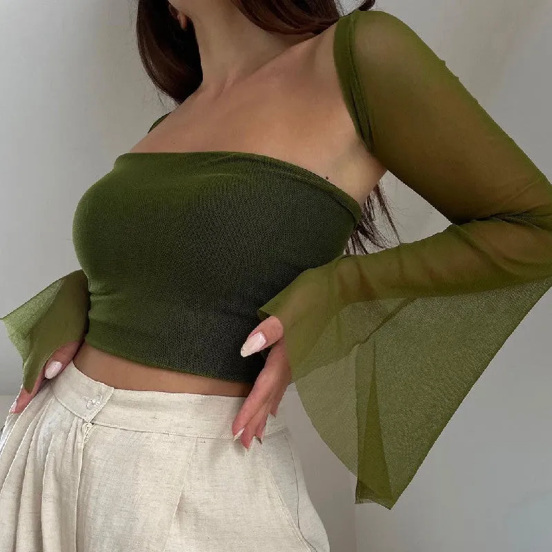 Long Sleeve Slim Two Piece Tube Top Set