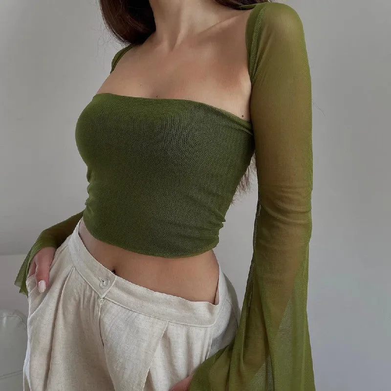 Long Sleeve Slim Two Piece Tube Top Set