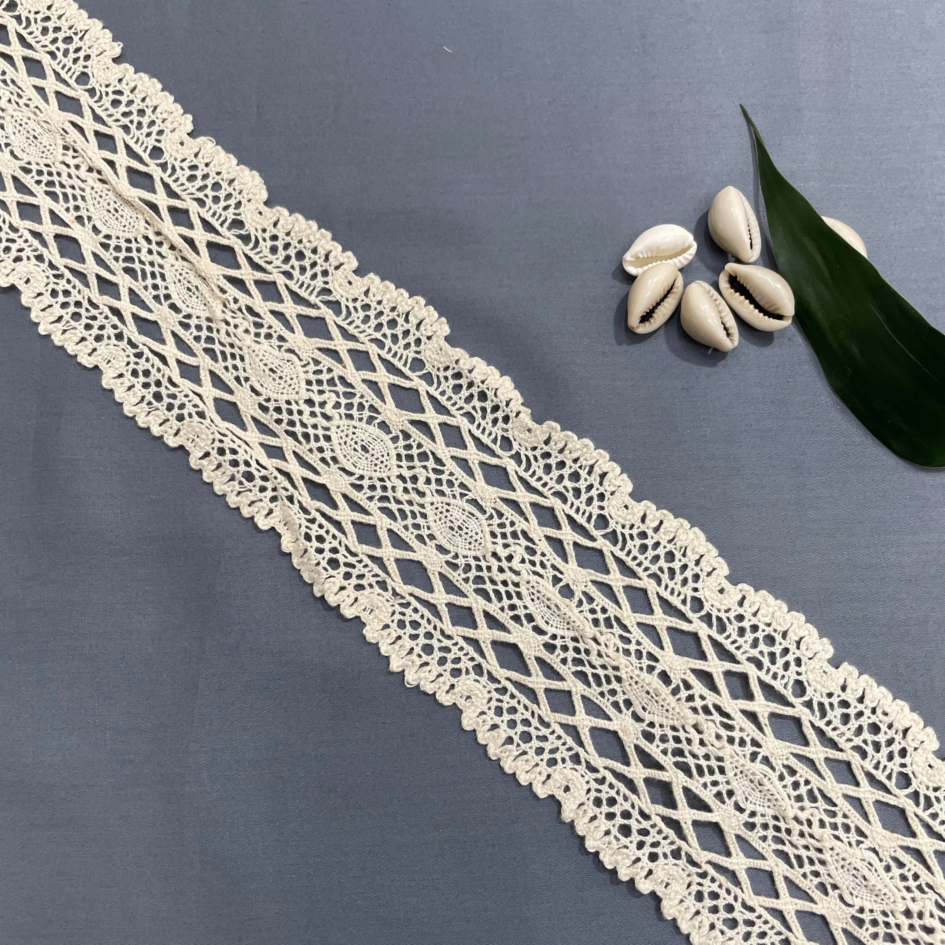 Off Cream Geomatric Dyeable Cotton Lace