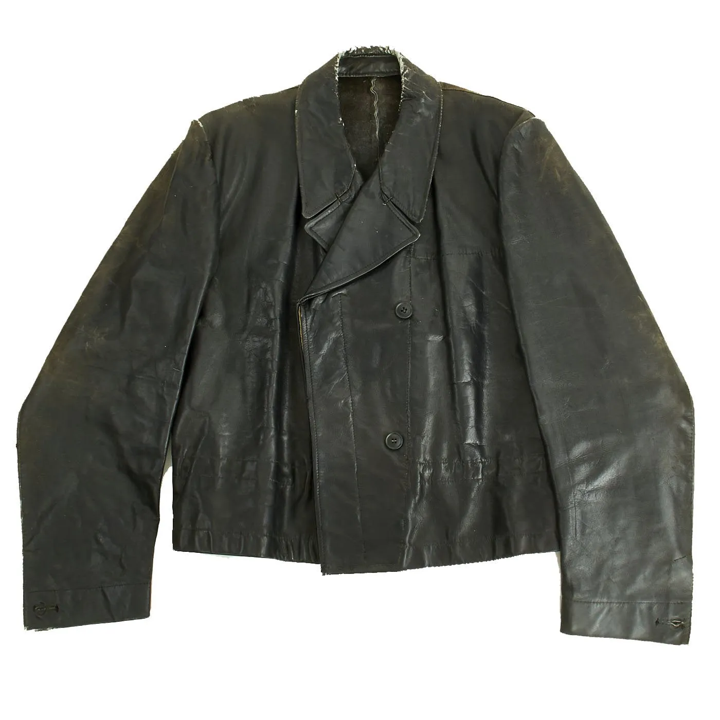 Original German WWII Kreigsmarine U-Boat Black Leather Wrap Jacket and Trouser Set