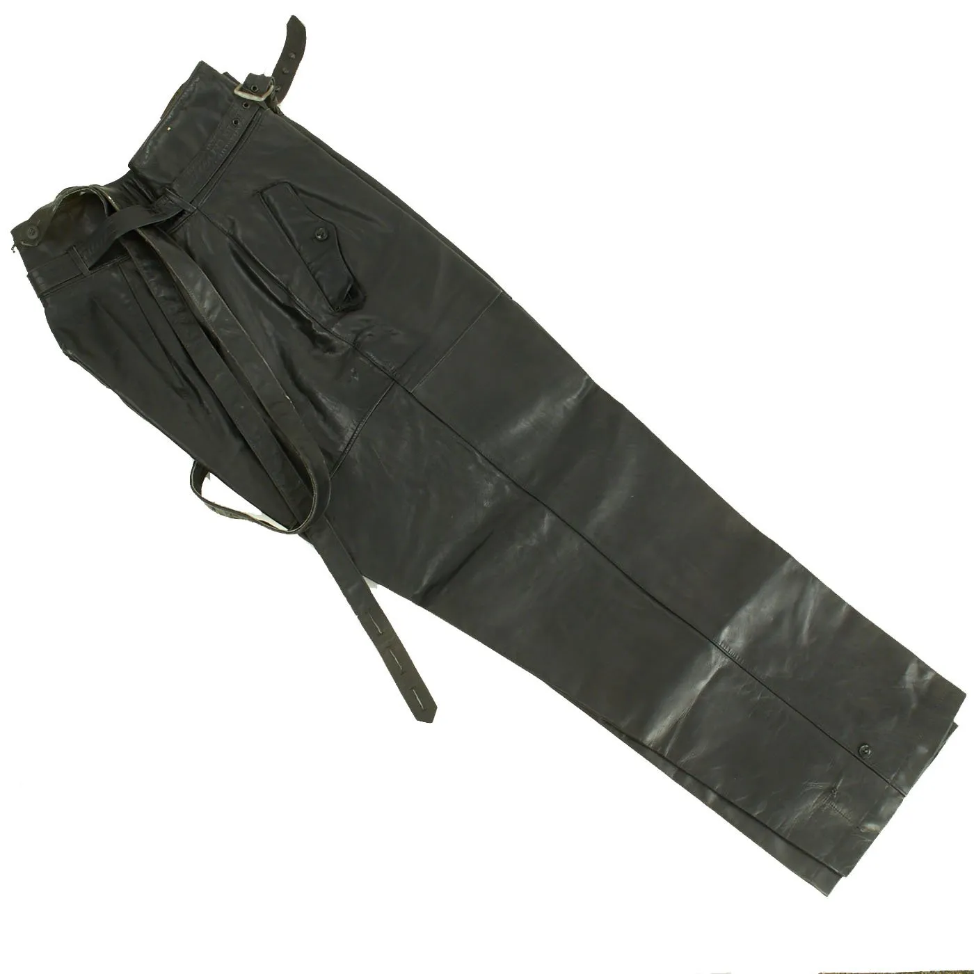 Original German WWII Kreigsmarine U-Boat Black Leather Wrap Jacket and Trouser Set
