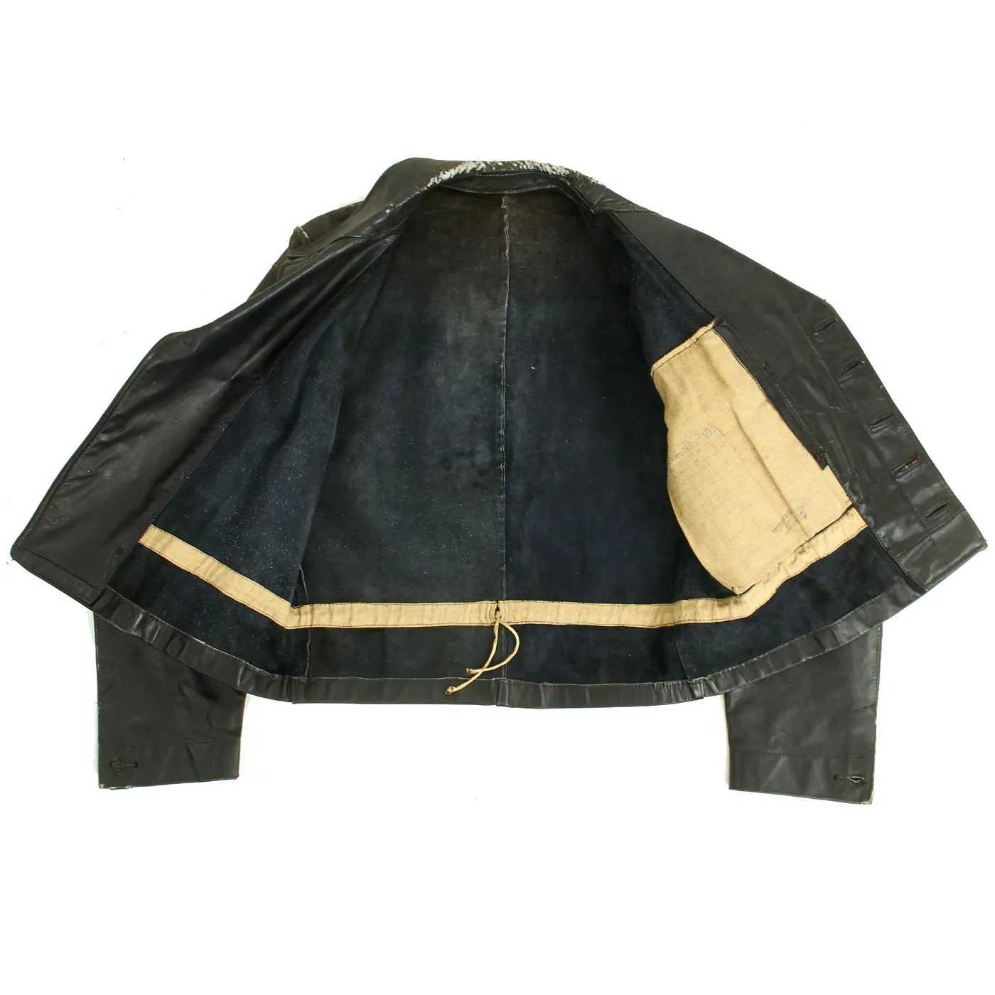 Original German WWII Kreigsmarine U-Boat Black Leather Wrap Jacket and Trouser Set