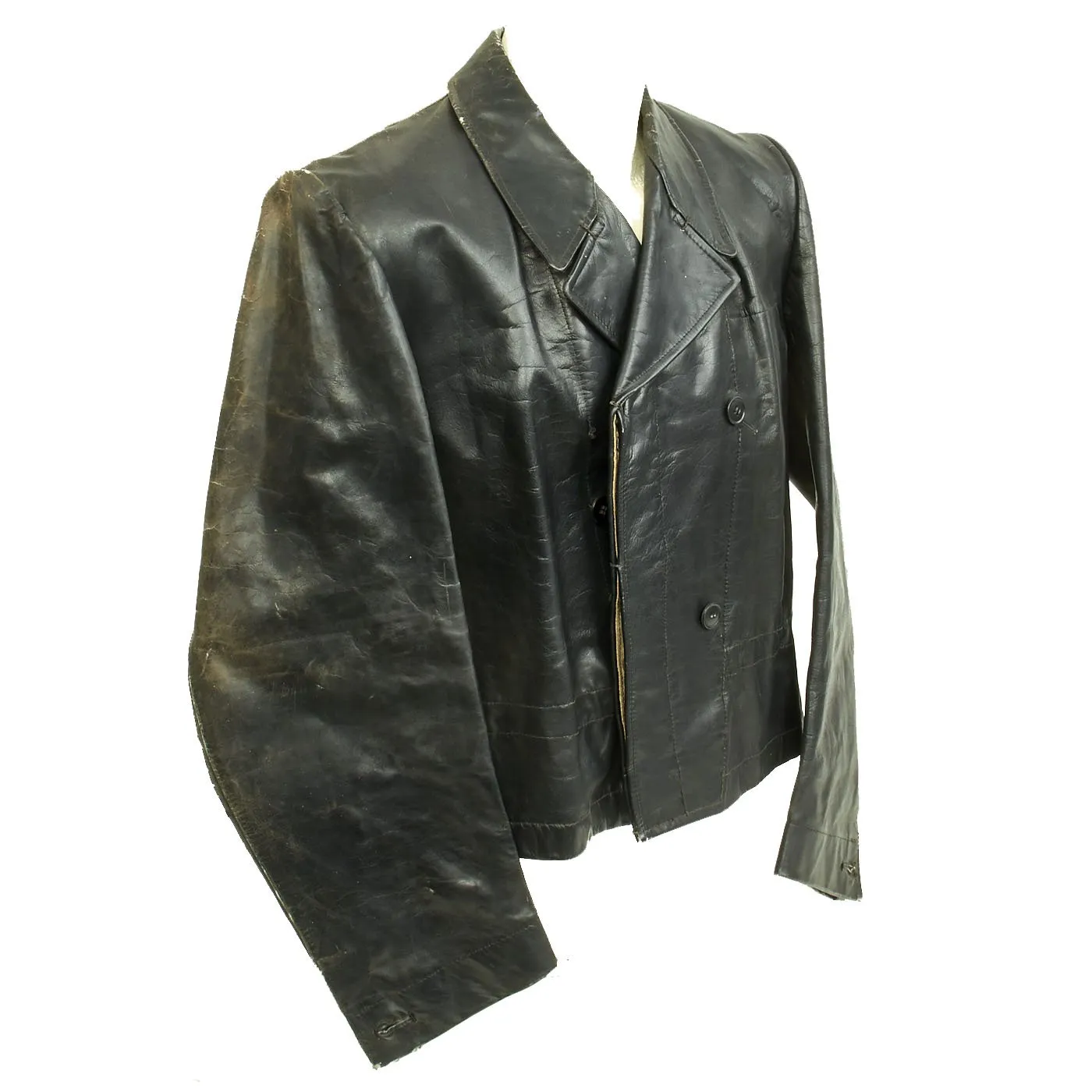 Original German WWII Kreigsmarine U-Boat Black Leather Wrap Jacket and Trouser Set
