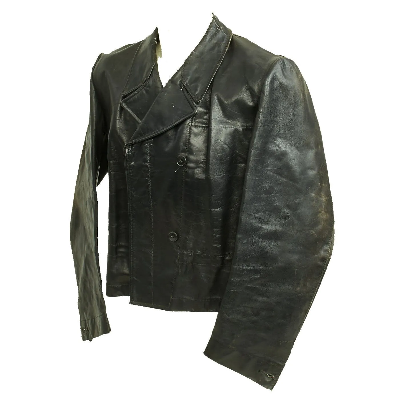 Original German WWII Kreigsmarine U-Boat Black Leather Wrap Jacket and Trouser Set