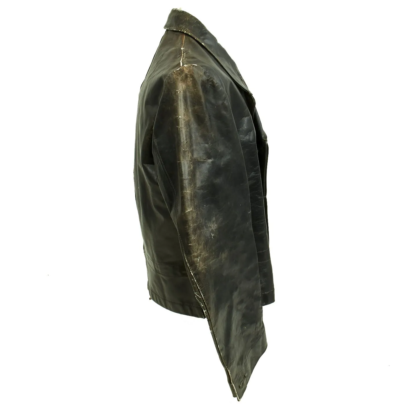 Original German WWII Kreigsmarine U-Boat Black Leather Wrap Jacket and Trouser Set