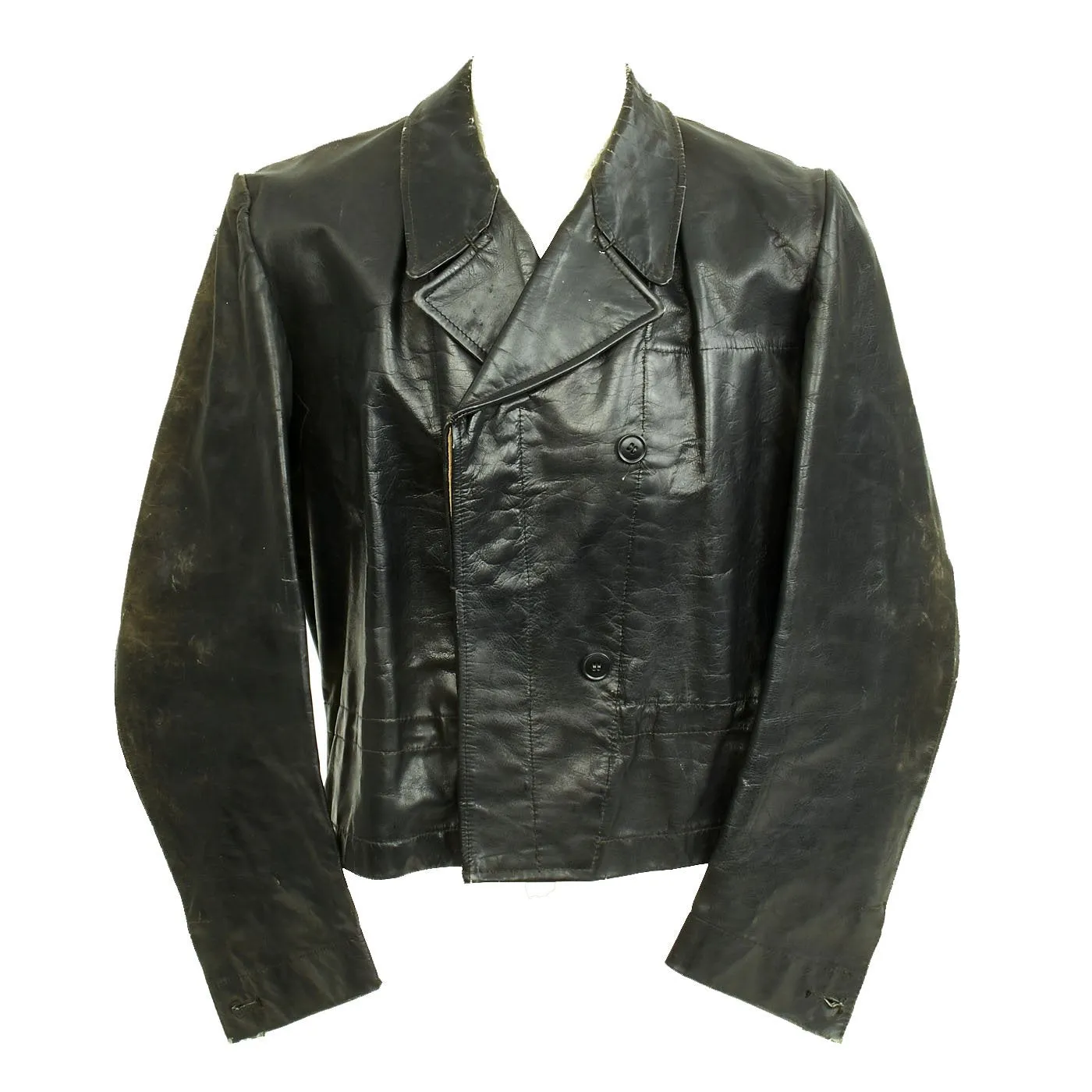 Original German WWII Kreigsmarine U-Boat Black Leather Wrap Jacket and Trouser Set