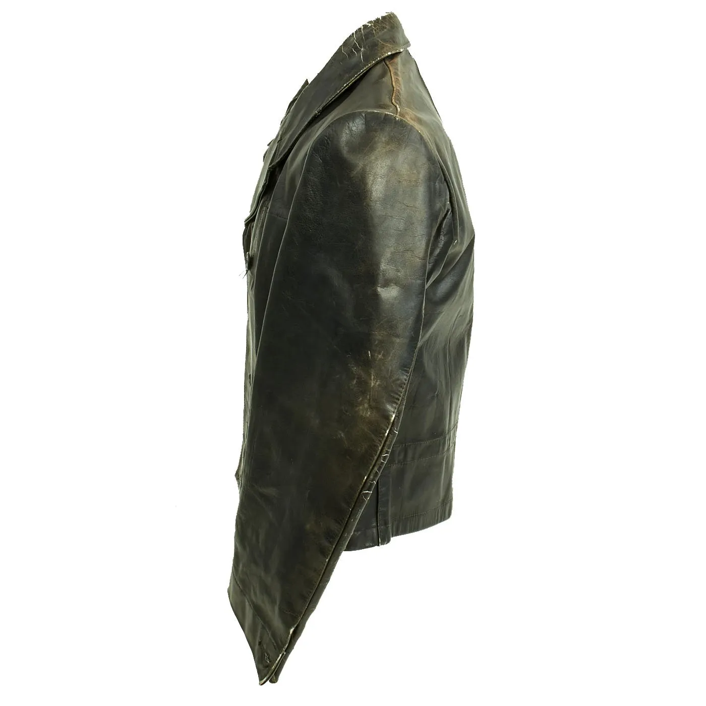 Original German WWII Kreigsmarine U-Boat Black Leather Wrap Jacket and Trouser Set