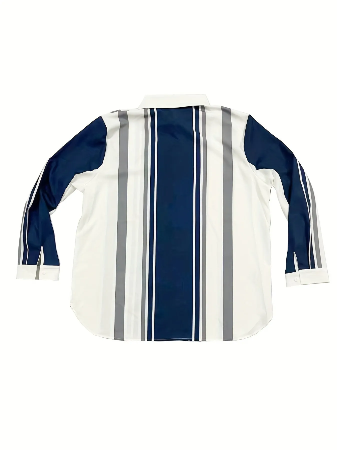 Plus Size Womens Lapel Collar Shirting Blouse - Stripe Print, Button Up, Long Sleeve, Turn Down Collar, Non-Stretch Polyester Fabric, Weekend Casual Wear for Spring and Fall Seasons