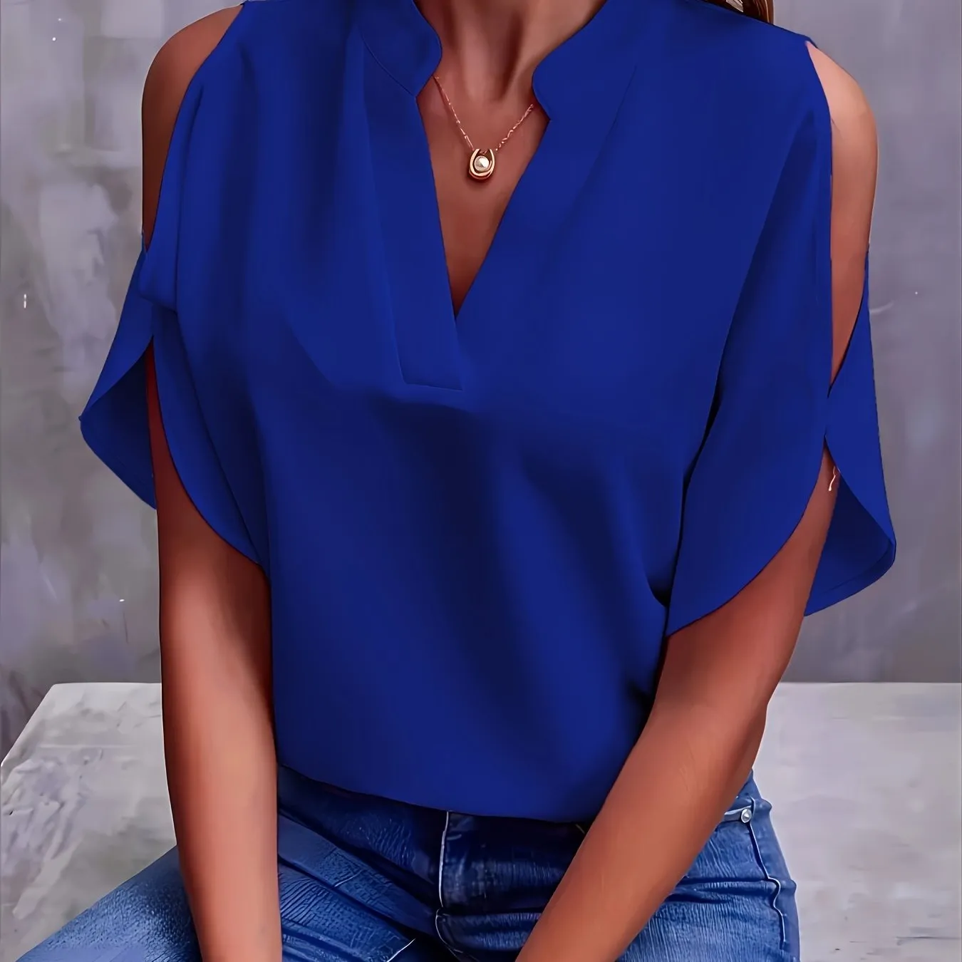 Plus Size Womens V Neck Batwing Sleeve Solid Color Casual Blouse - Soft Polyester Fabric, Pullover Style, No Printing, Perfect for Spring, Summer, and Fall - Easy Wear for Daily Life