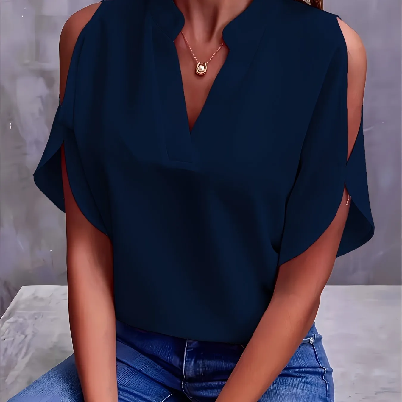 Plus Size Womens V Neck Batwing Sleeve Solid Color Casual Blouse - Soft Polyester Fabric, Pullover Style, No Printing, Perfect for Spring, Summer, and Fall - Easy Wear for Daily Life