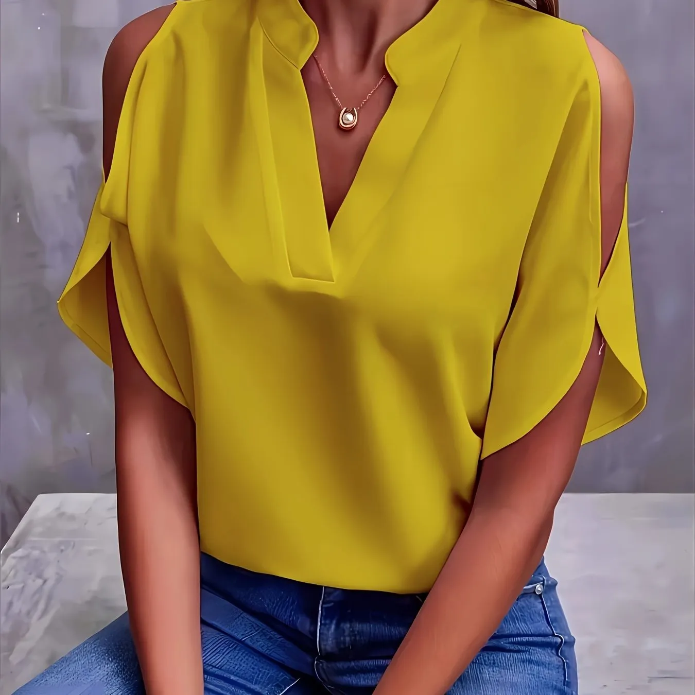 Plus Size Womens V Neck Batwing Sleeve Solid Color Casual Blouse - Soft Polyester Fabric, Pullover Style, No Printing, Perfect for Spring, Summer, and Fall - Easy Wear for Daily Life