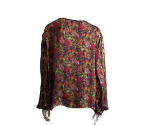 Pucci-esque 100% Italian Silk Stretch Satin drop shoulder blouse tulip sleeves at the cuff UK Size 10 - 12 by I LOVE LOLA London