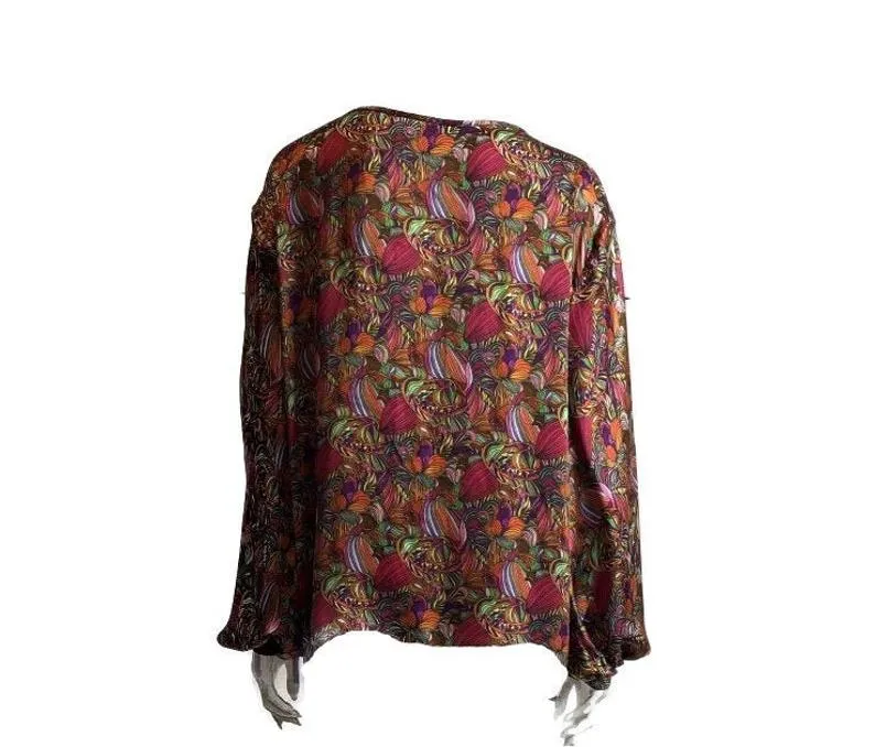 Pucci-esque 100% Italian Silk Stretch Satin drop shoulder blouse tulip sleeves at the cuff UK Size 10 - 12 by I LOVE LOLA London