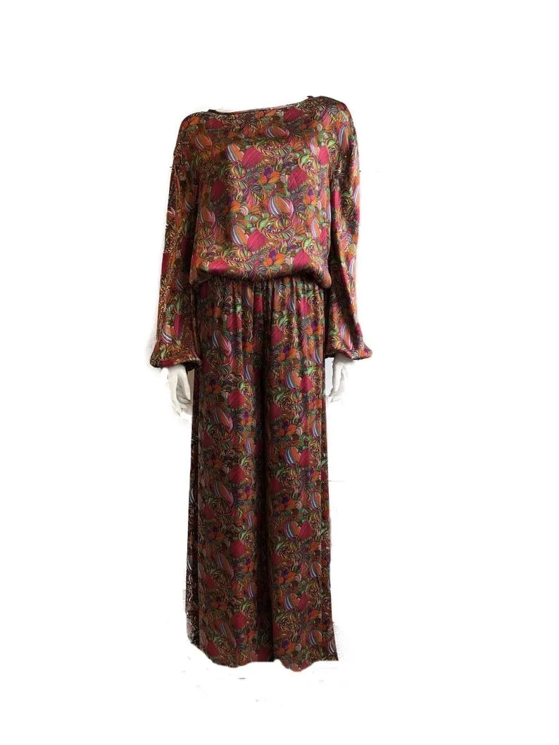 Pucci-esque 100% Italian Silk Stretch Satin drop shoulder blouse tulip sleeves at the cuff UK Size 10 - 12 by I LOVE LOLA London