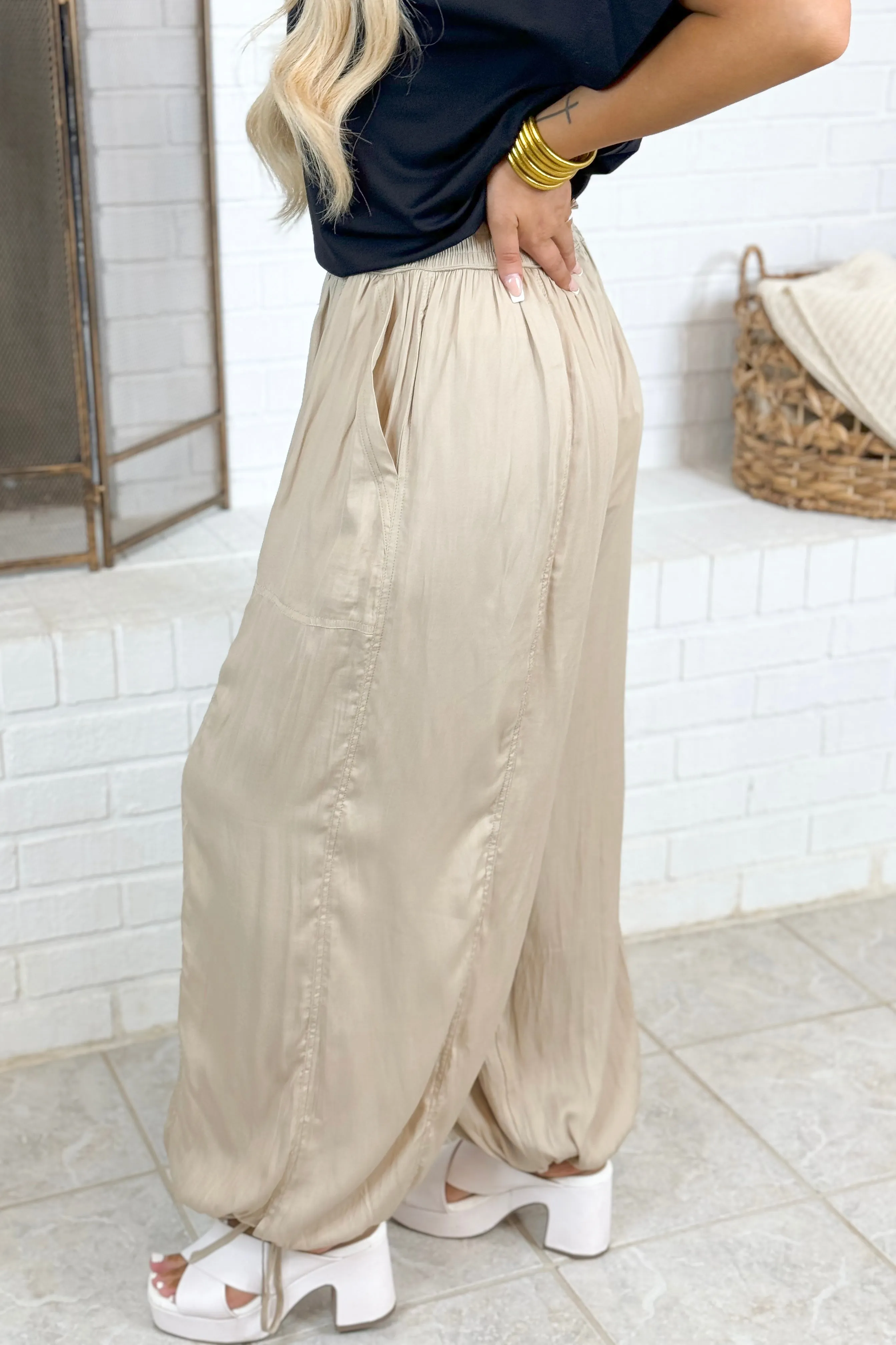 Pumice Satin Cargo Pants *Final Sale*
