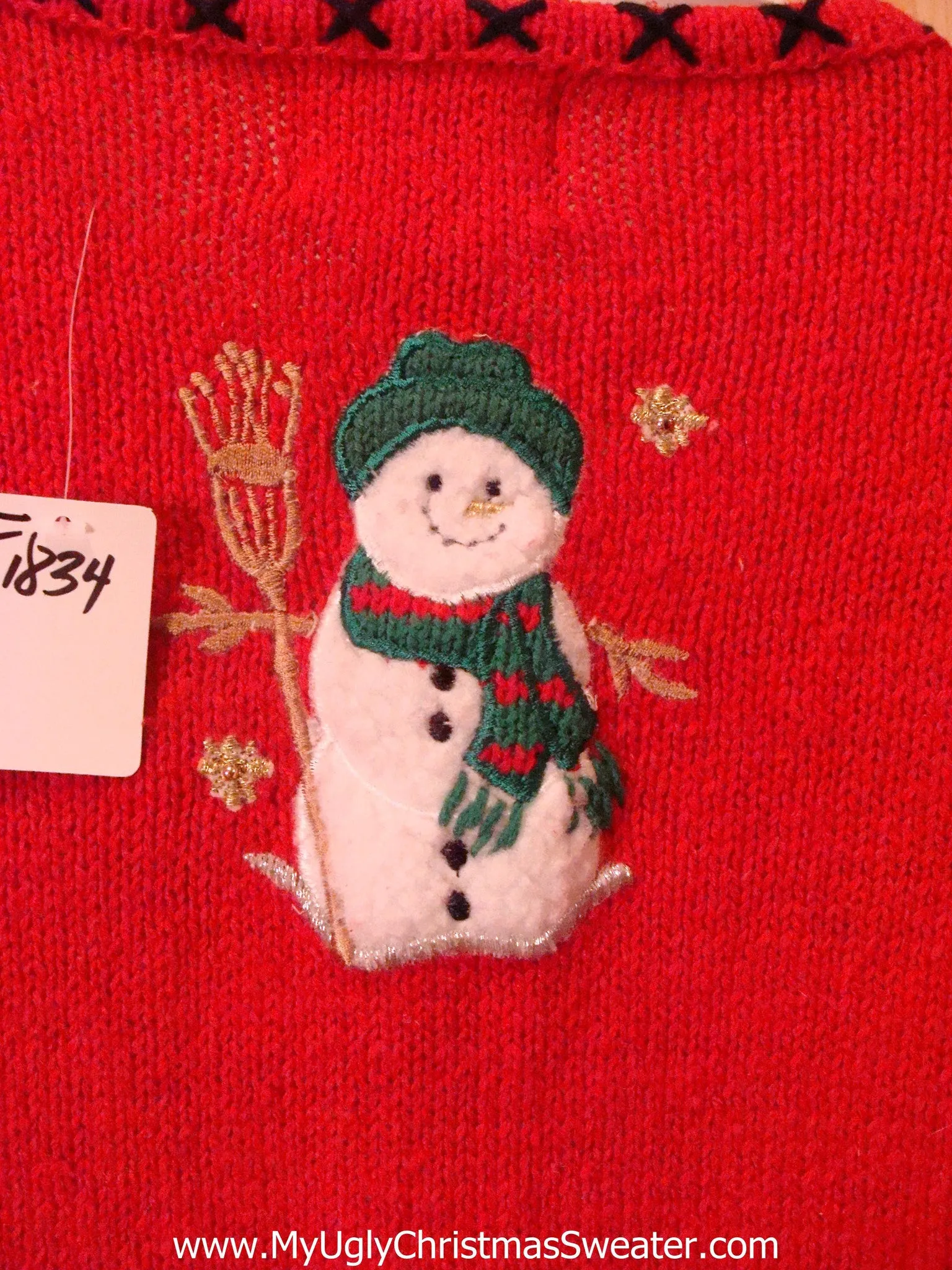 Red Snowman Themed Funny Ugly Sweater Cardigan