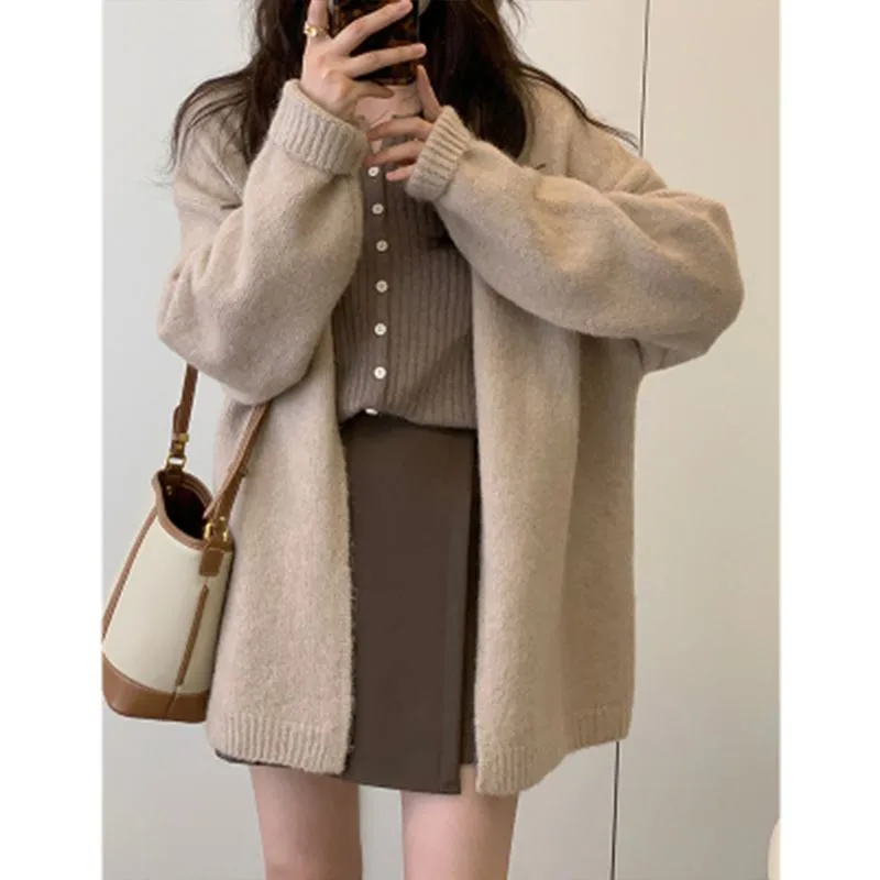 Retro Gentle Midi Outerwear Knitted Lazy Cardigan