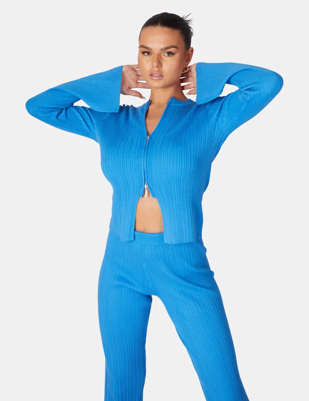 Ribbed Knitted Trousers Blue