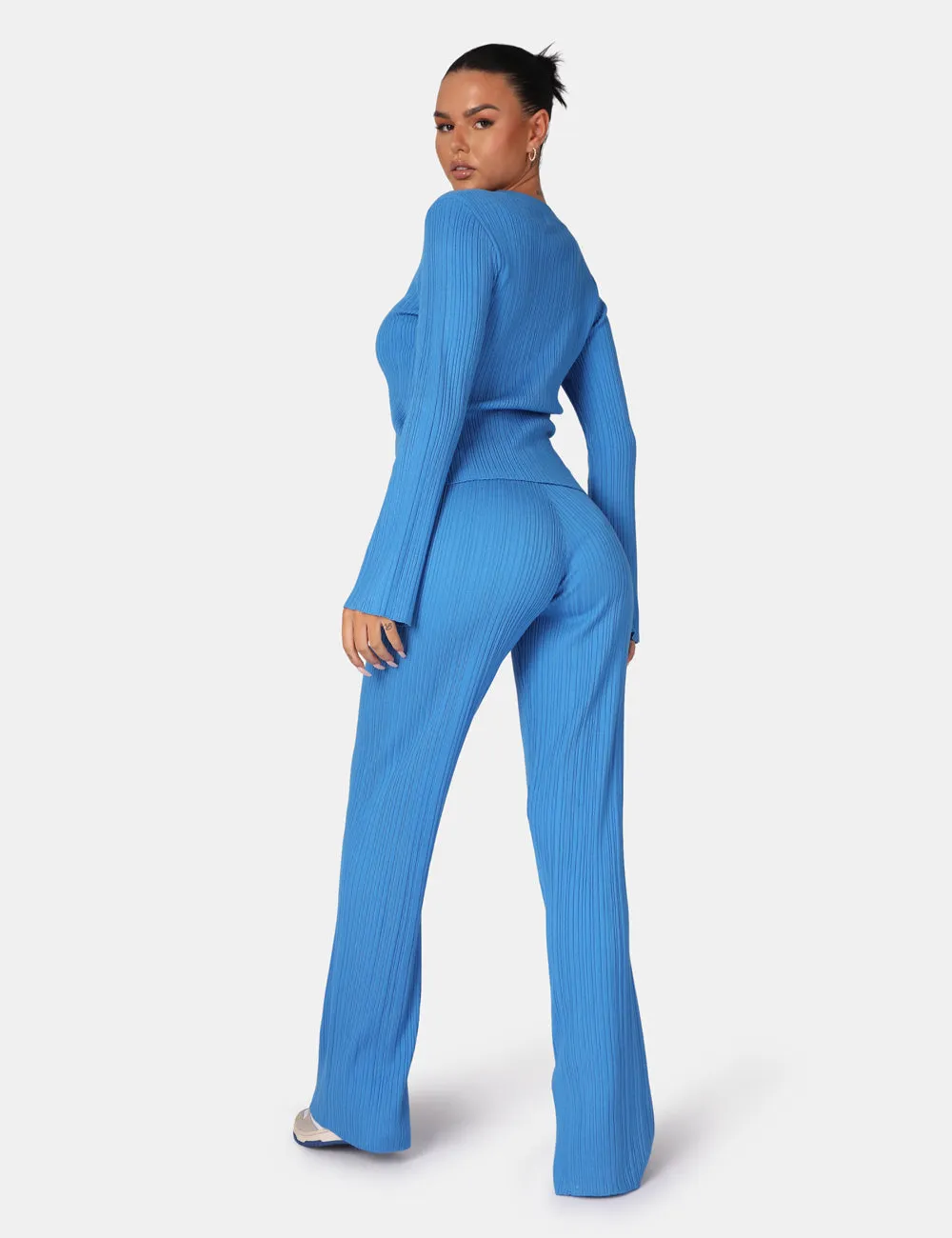 Ribbed Knitted Trousers Blue