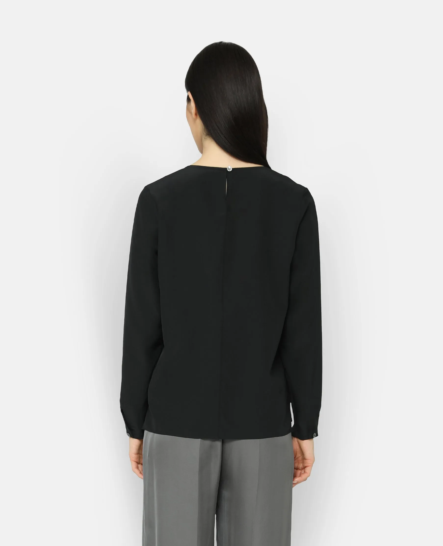 Silk Long Sleeve Crew Neck Blouse