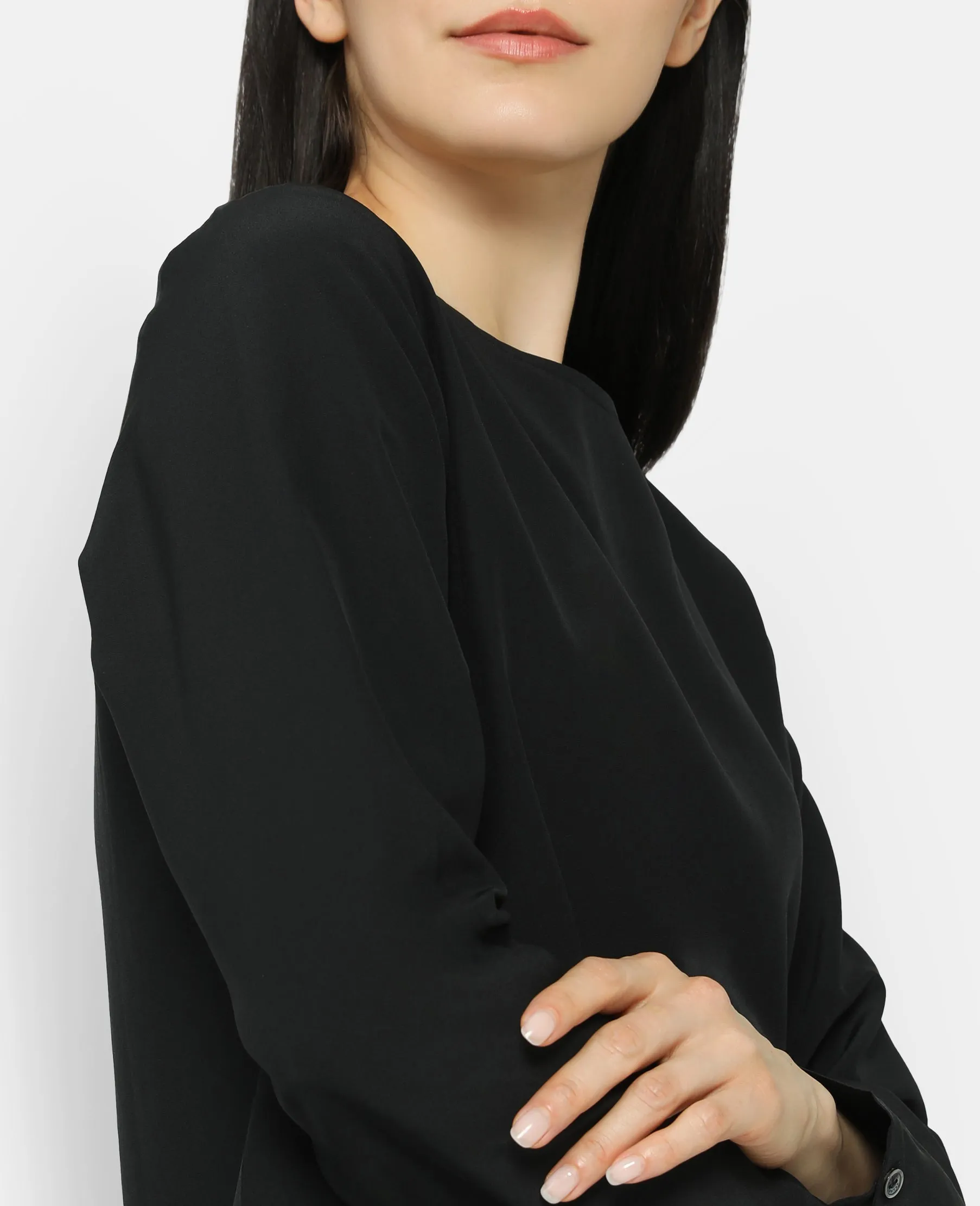 Silk Long Sleeve Crew Neck Blouse