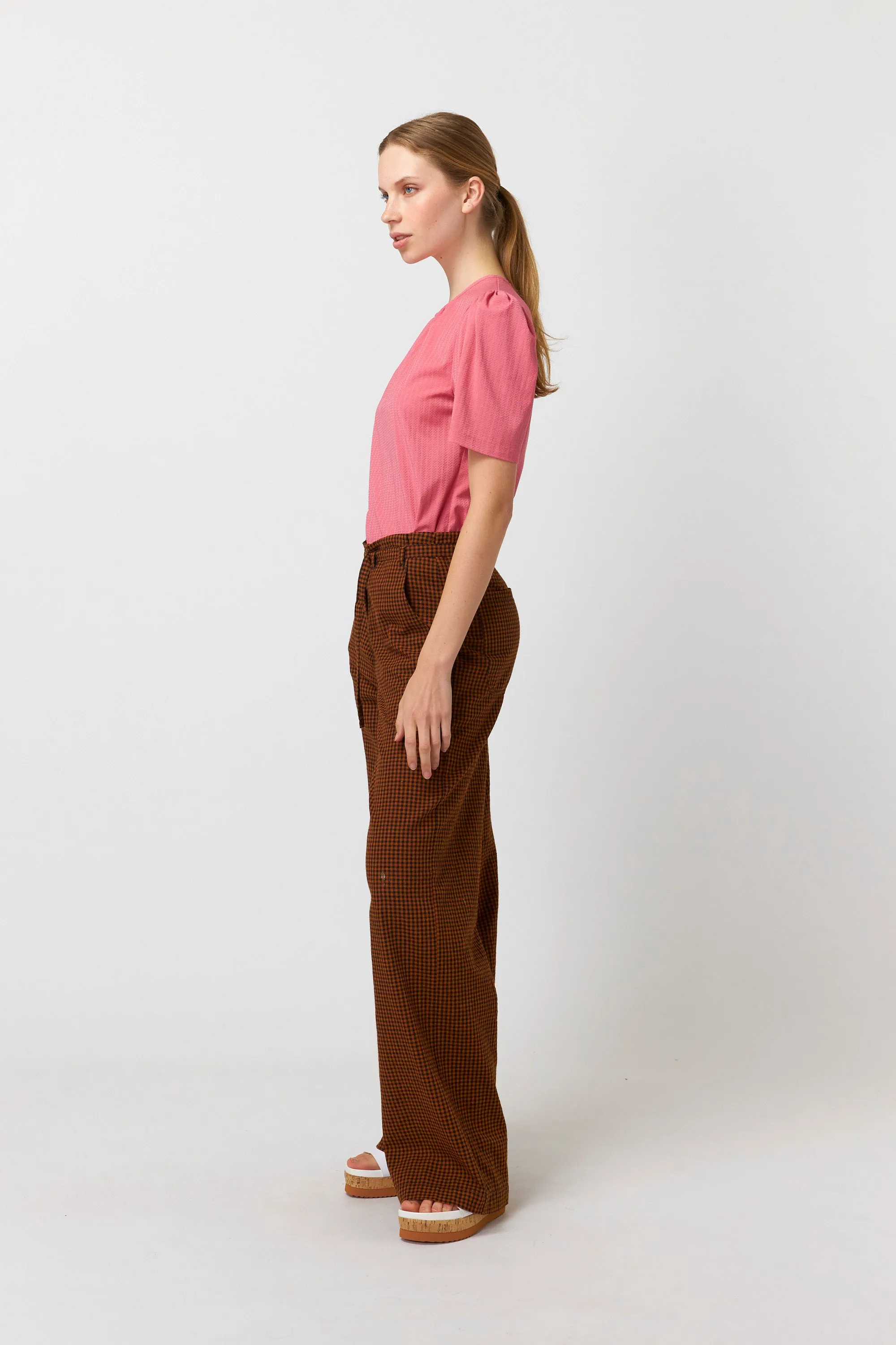 Sylvester Gingham Wide Leg Trouser - Tobacco/Black