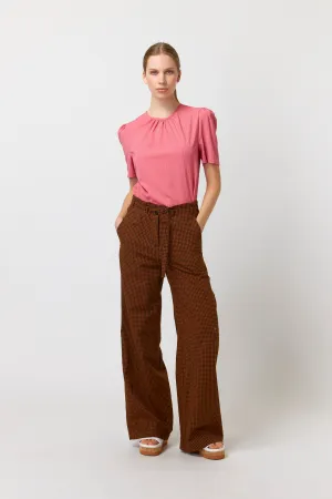 Sylvester Gingham Wide Leg Trouser - Tobacco/Black