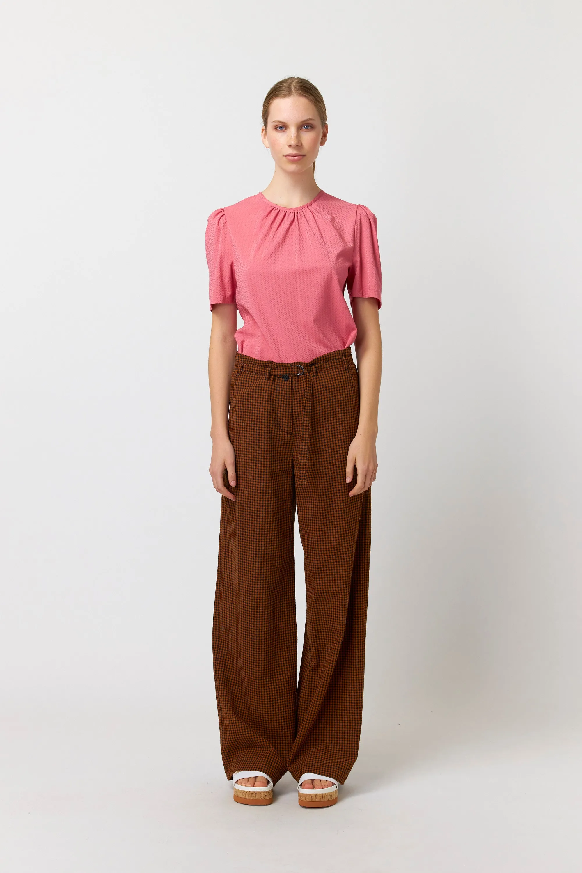 Sylvester Gingham Wide Leg Trouser - Tobacco/Black