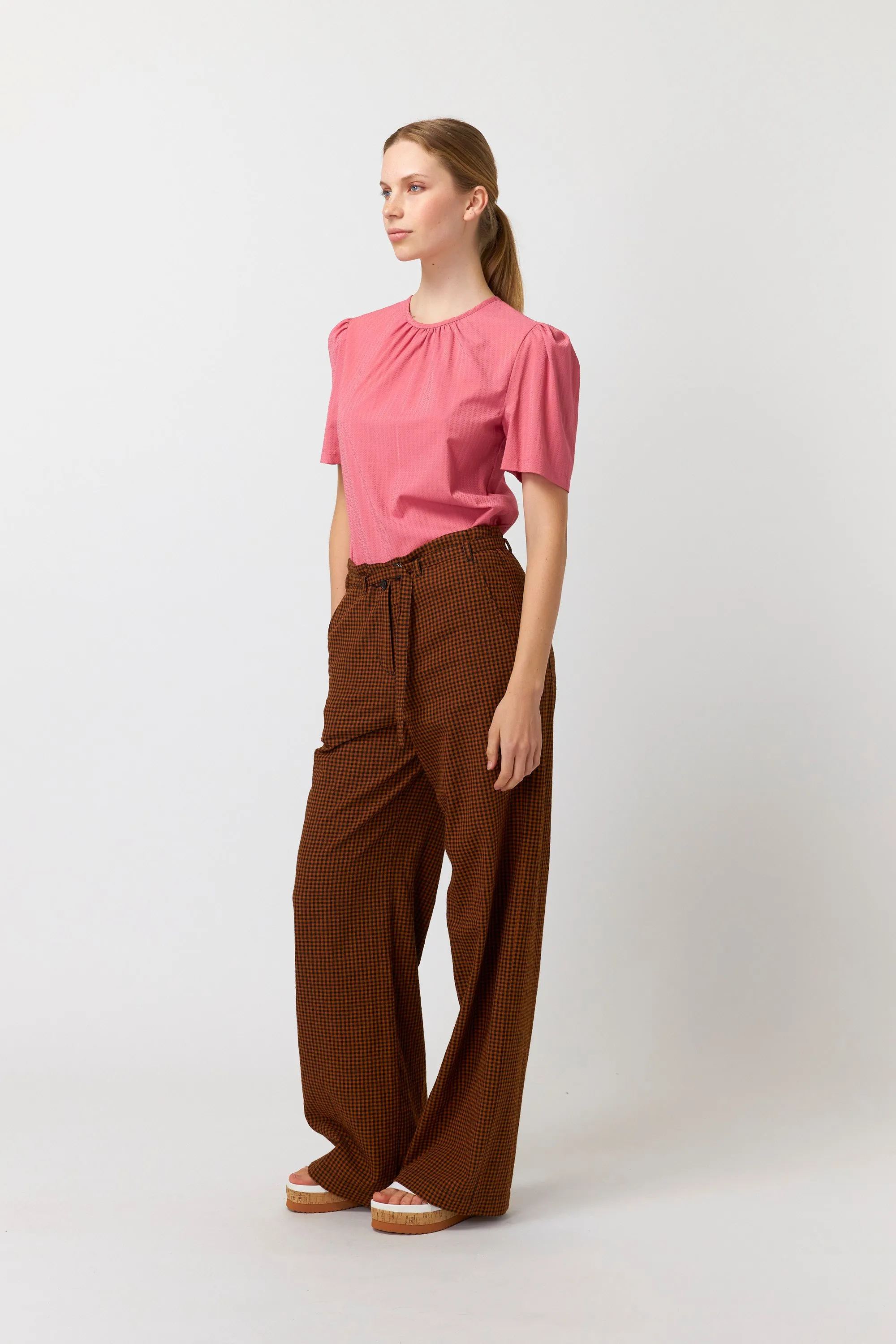Sylvester Gingham Wide Leg Trouser - Tobacco/Black