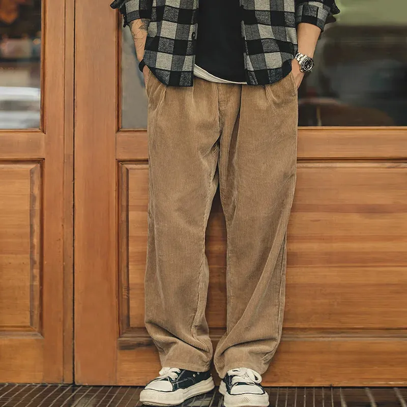 Vintage Loose Corduroy Pants Wide Leg Mid Waist Striped Velvet Straight Leg Cargo Pants